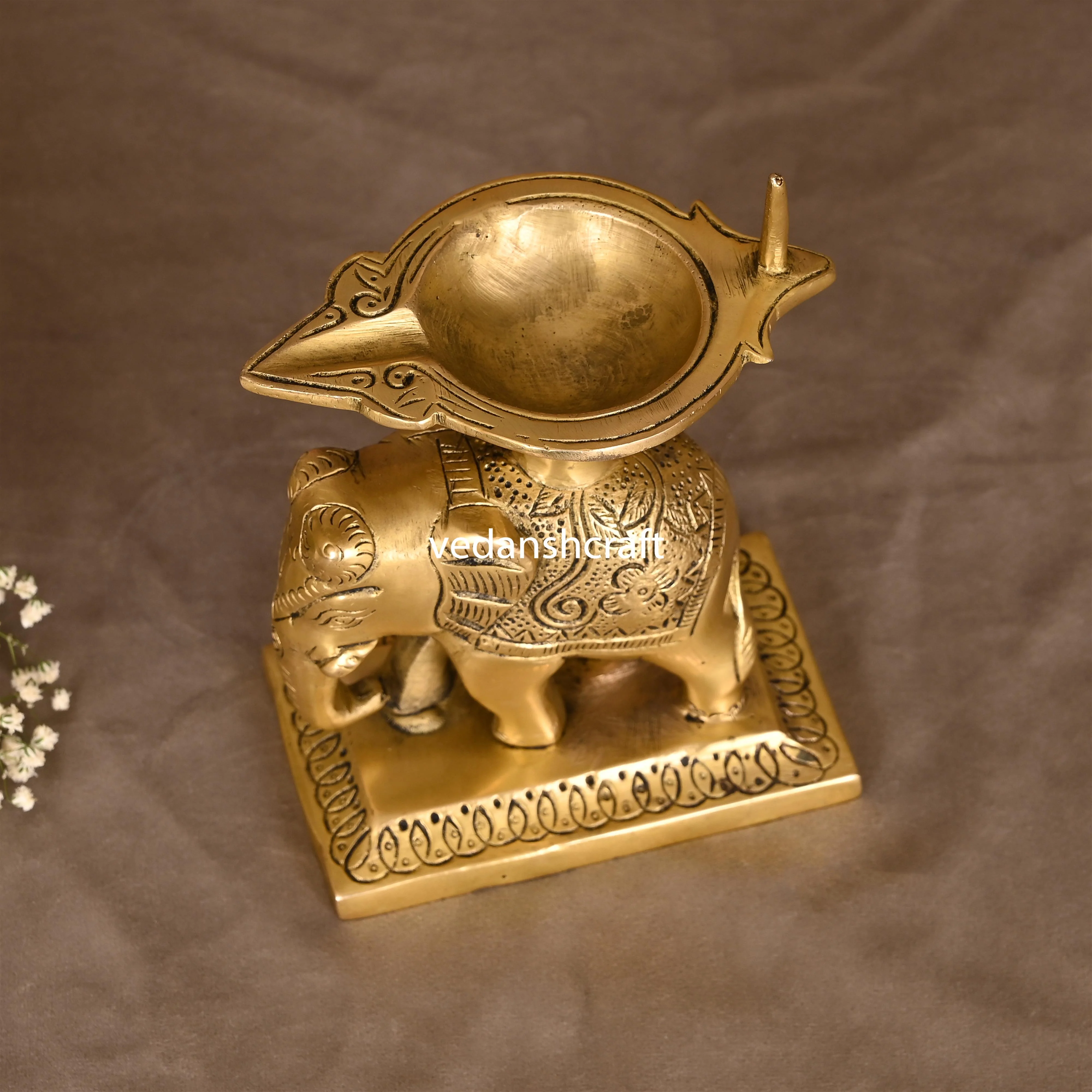 Brass Elephant Standing Diya (5.5 Inch) - Image 2