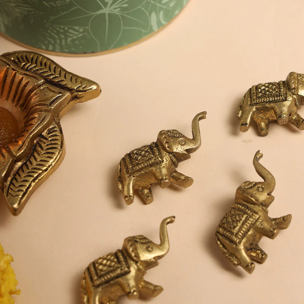 Brass Elephant Statue Set With Gift Box/Hamper - Image 5