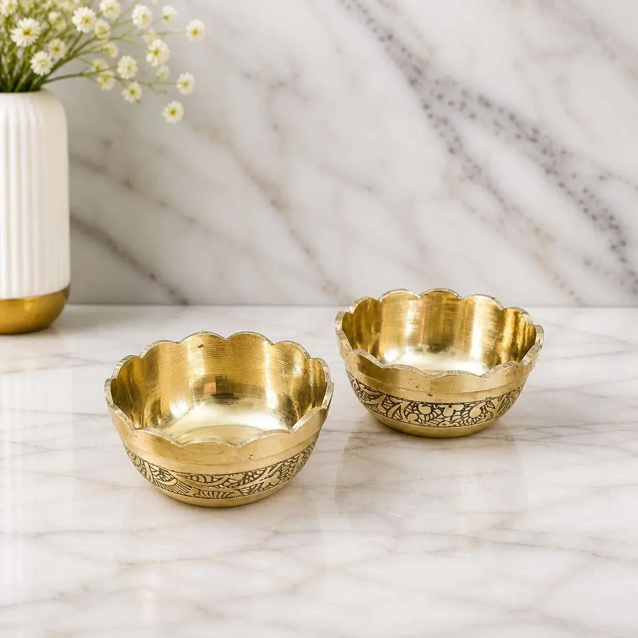 Brass Embossed Design Prasad Bowl Pair (1 Inch) - Image 5