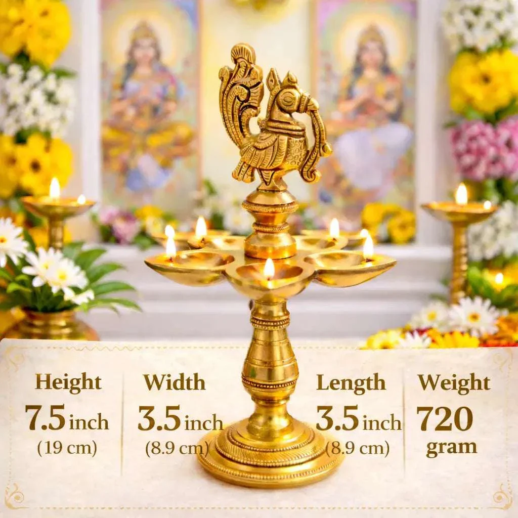 Brass Ethnic Five Petal Peacock Diya / Lamp (7.5 Inch) - Image 6