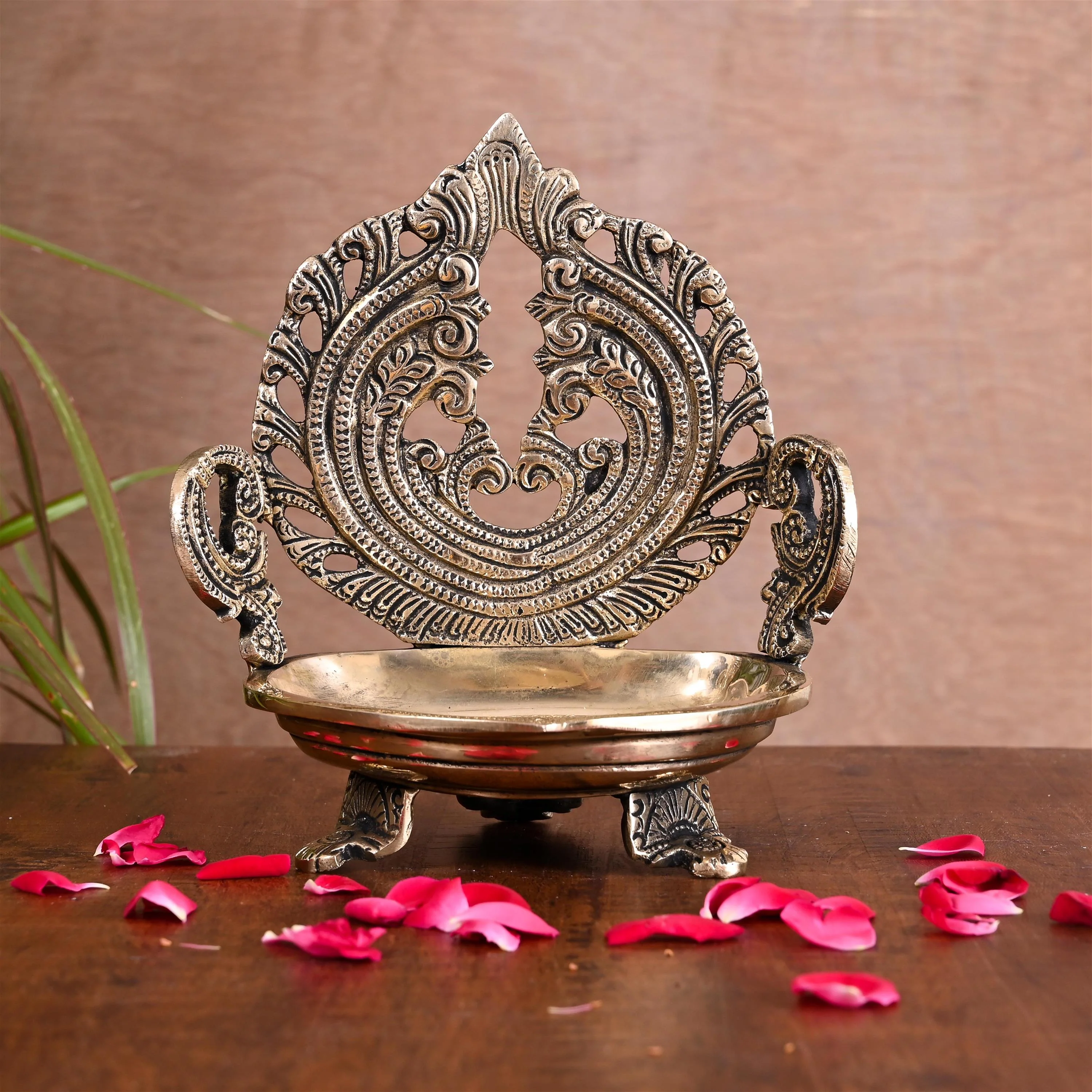 Brass Ethnic Hand carved Diya (7 Inch) - Image 2