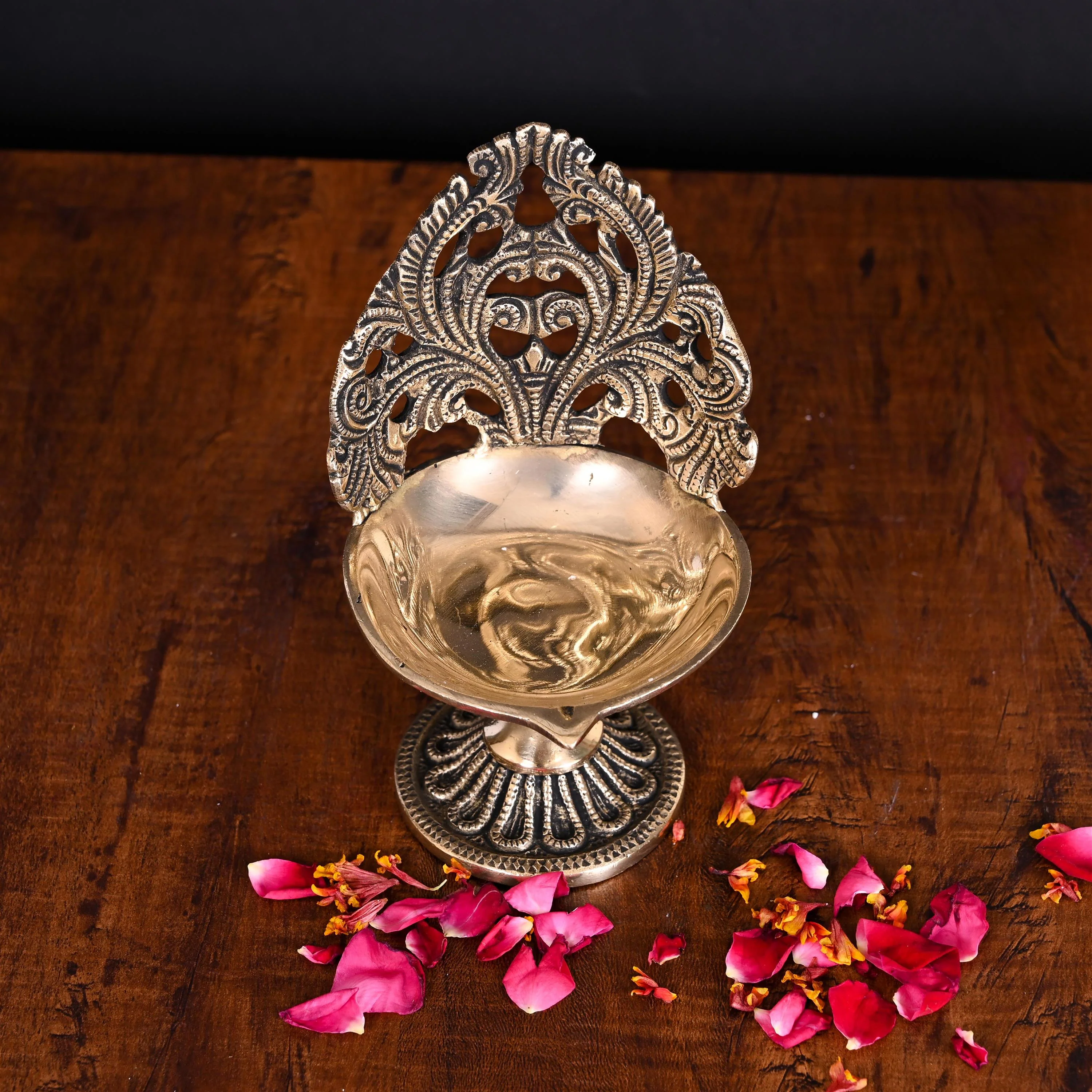 Brass Ethnic Handcarved Diya/Lamp (6 Inch) - Image 3