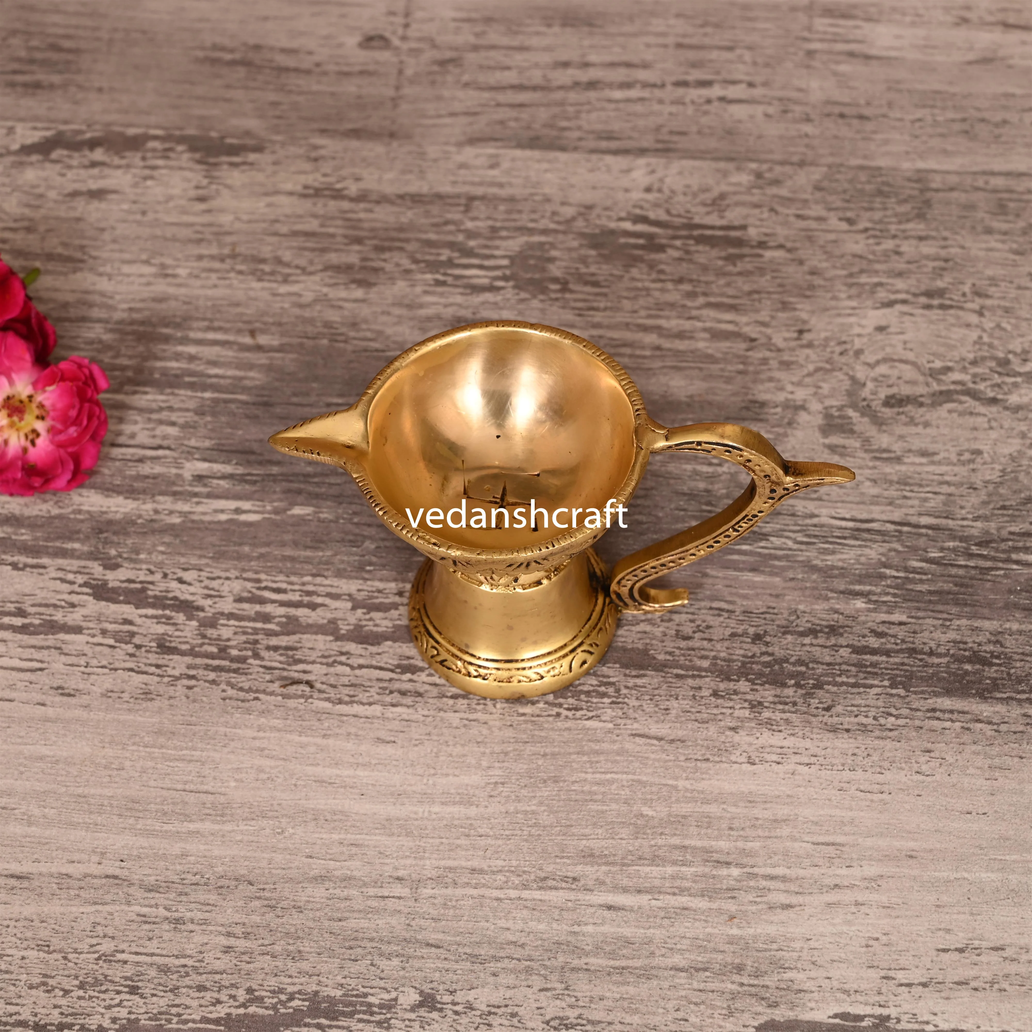 Brass Ethnic Hand carved Diya With Handle (2.5 Inch) - Image 2