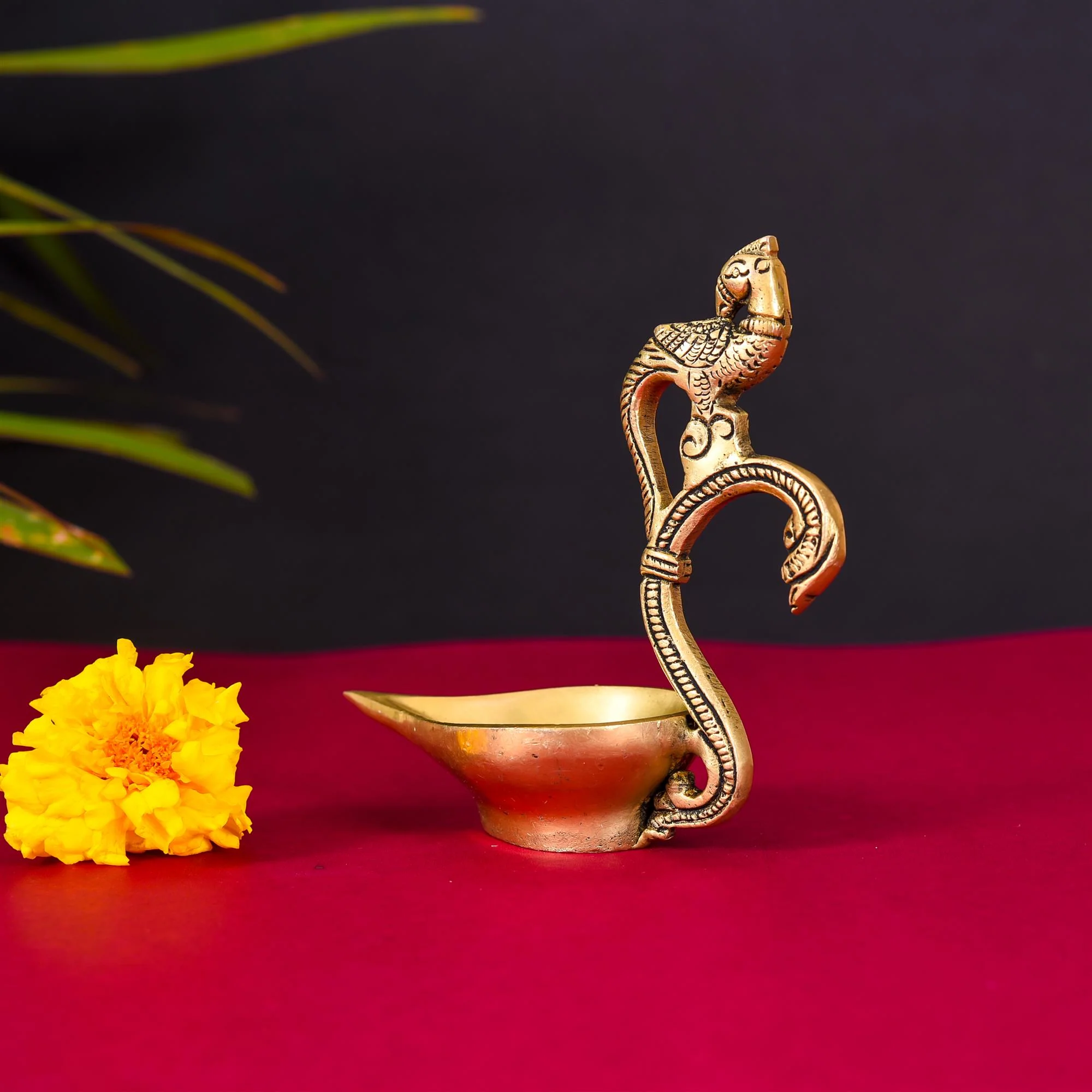 Brass Ethnic Peacock Diya (4.8 Inch) - Image 2
