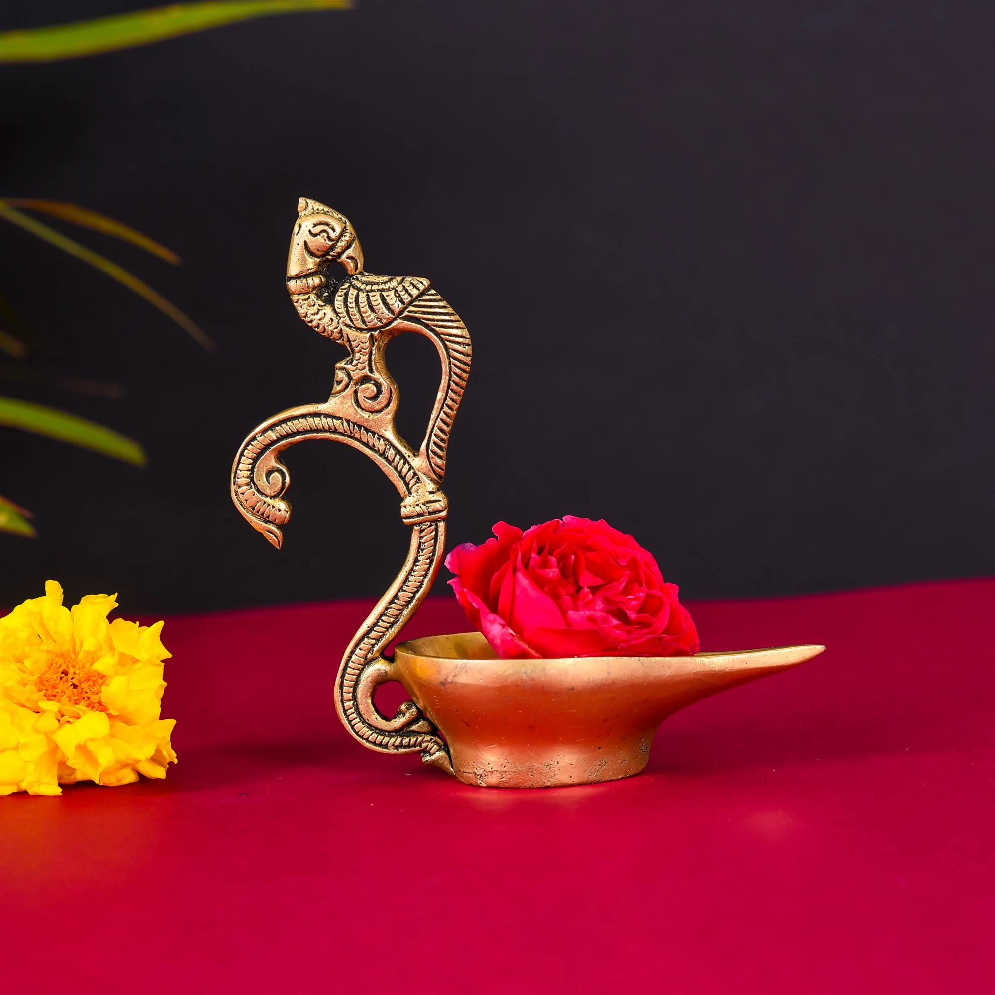 Brass Ethnic Peacock Diya (4.8 Inch) - Image 3