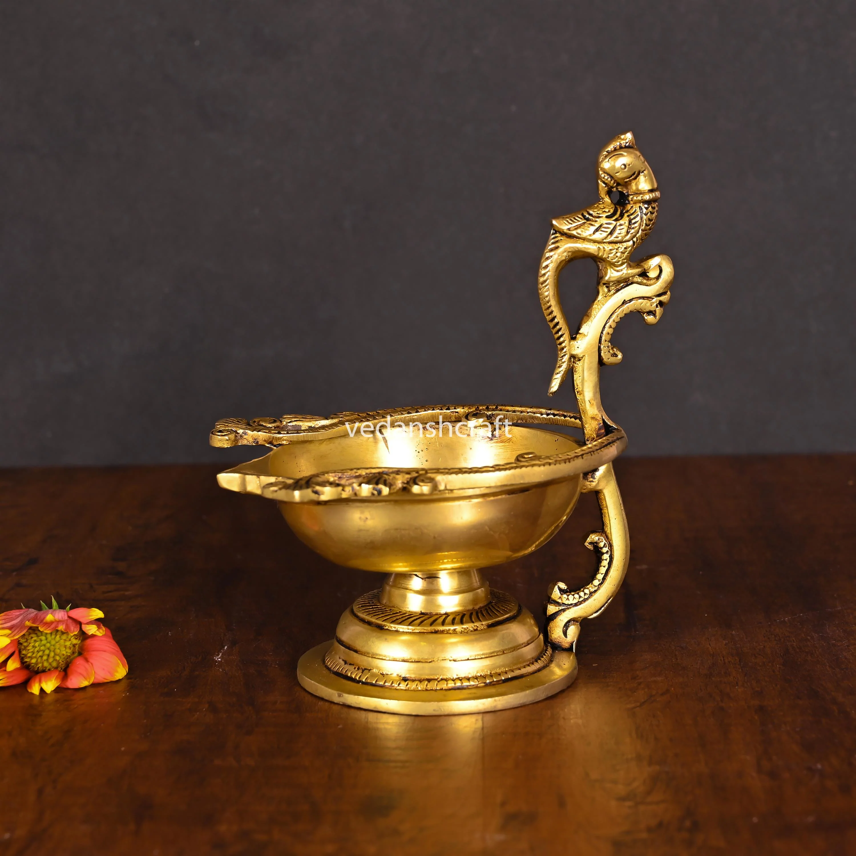 Brass Ethnic Peacock Diya/Lamp (6 Inch) - Image 3