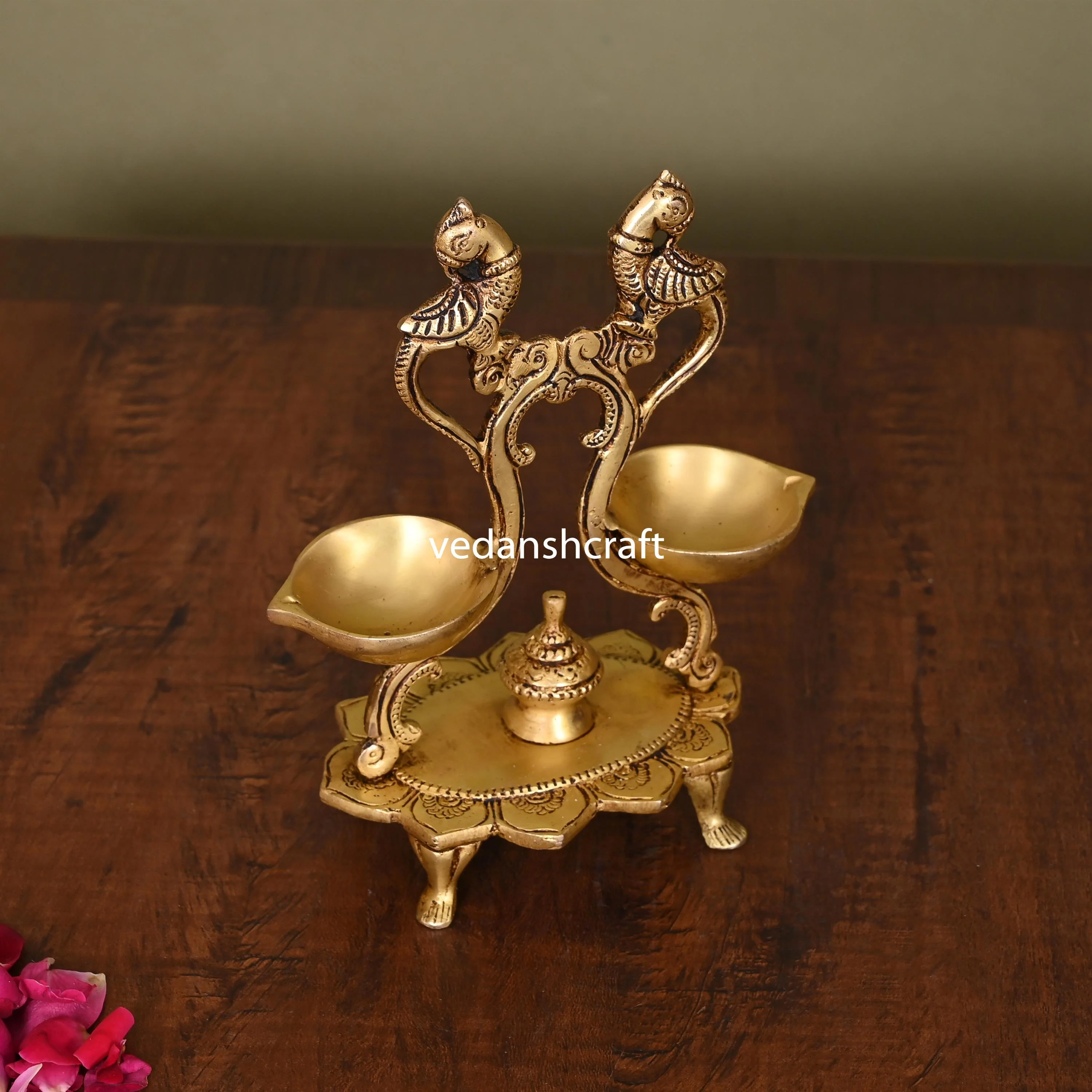 Brass Ethnic Peacock Diya Stand (6.8 Inch) - Image 3