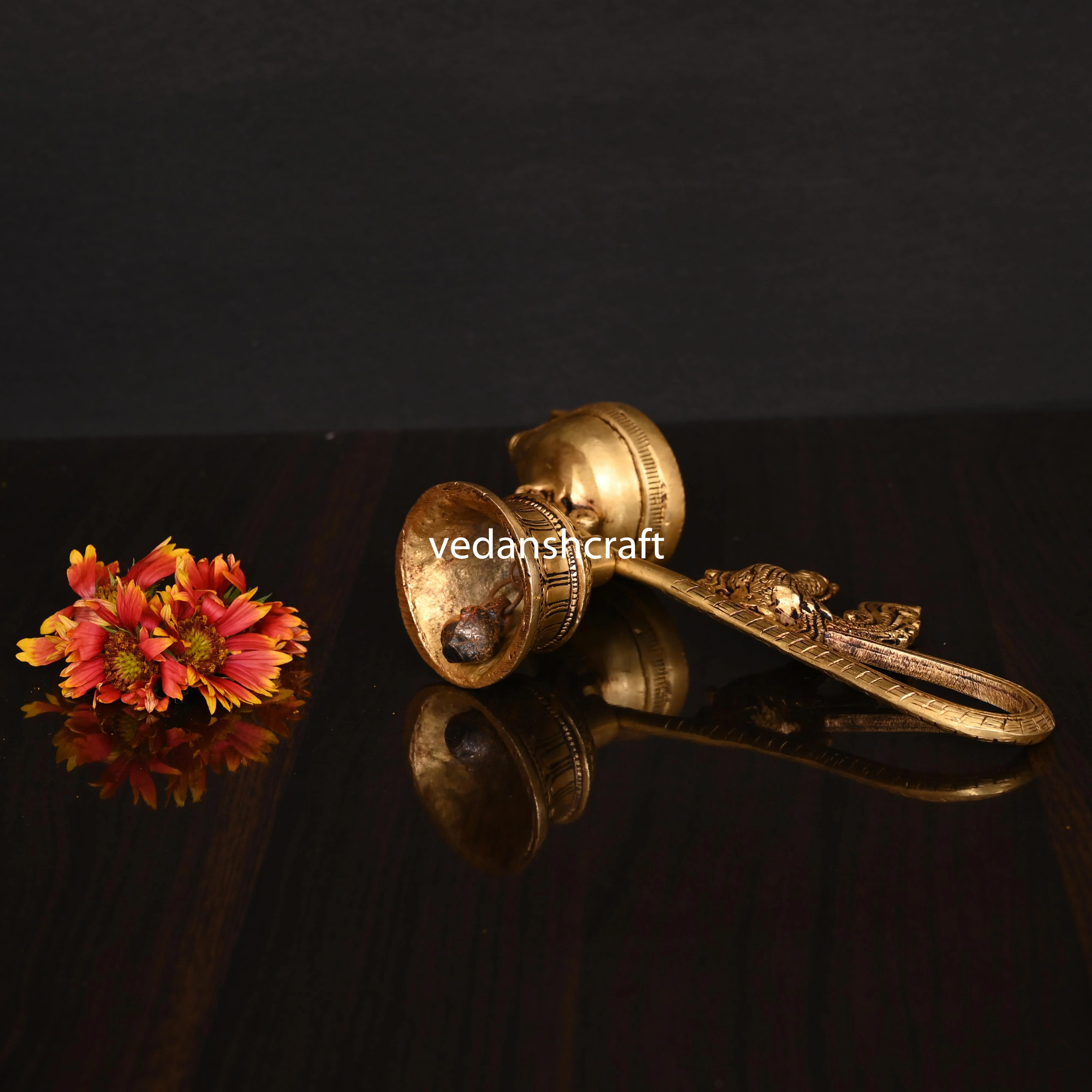 Brass Ethnic Peacock Diya With Bell (4.5 Inch) - Image 3
