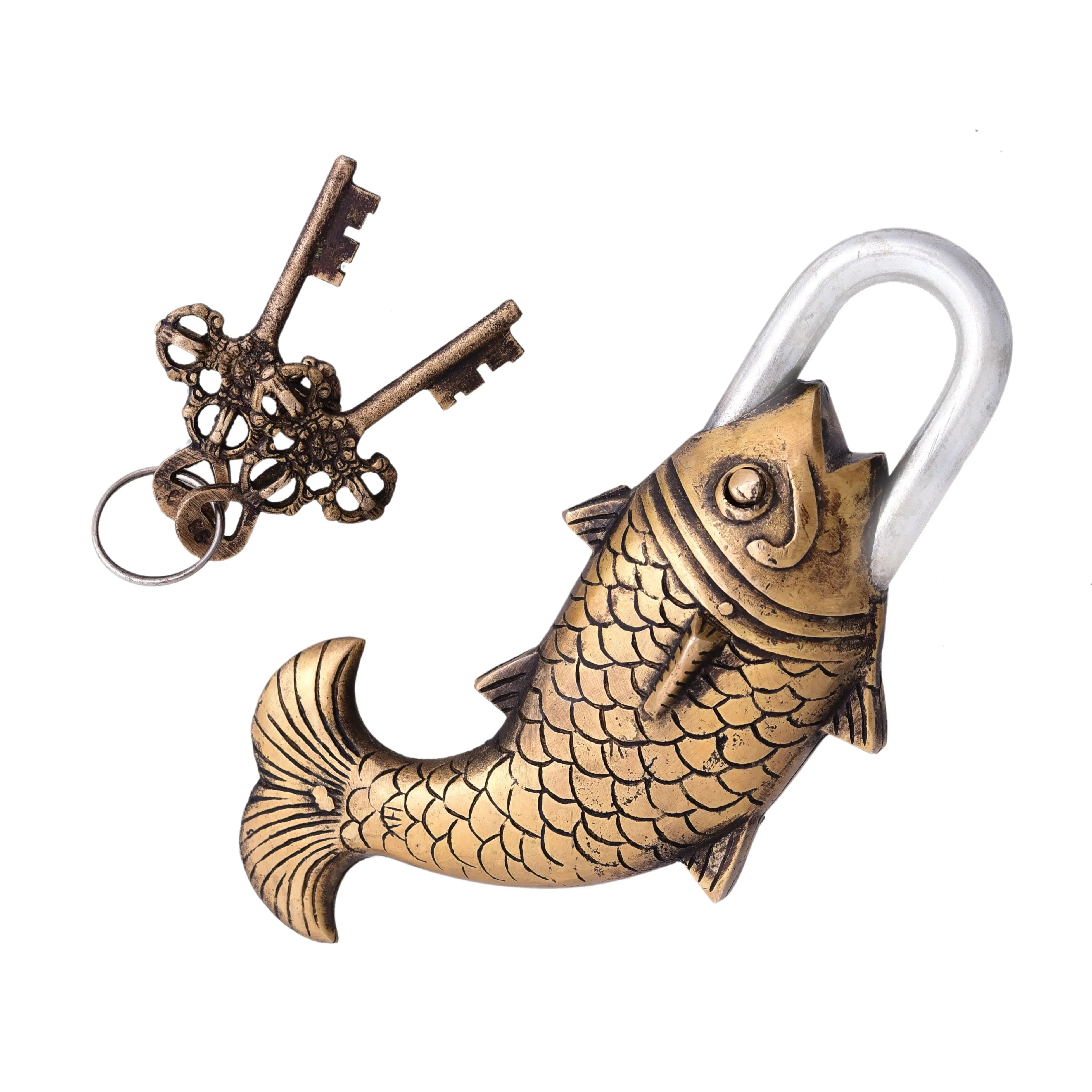 Brass Fish Door Lock With Two Keys (3 Inch) - Image 2