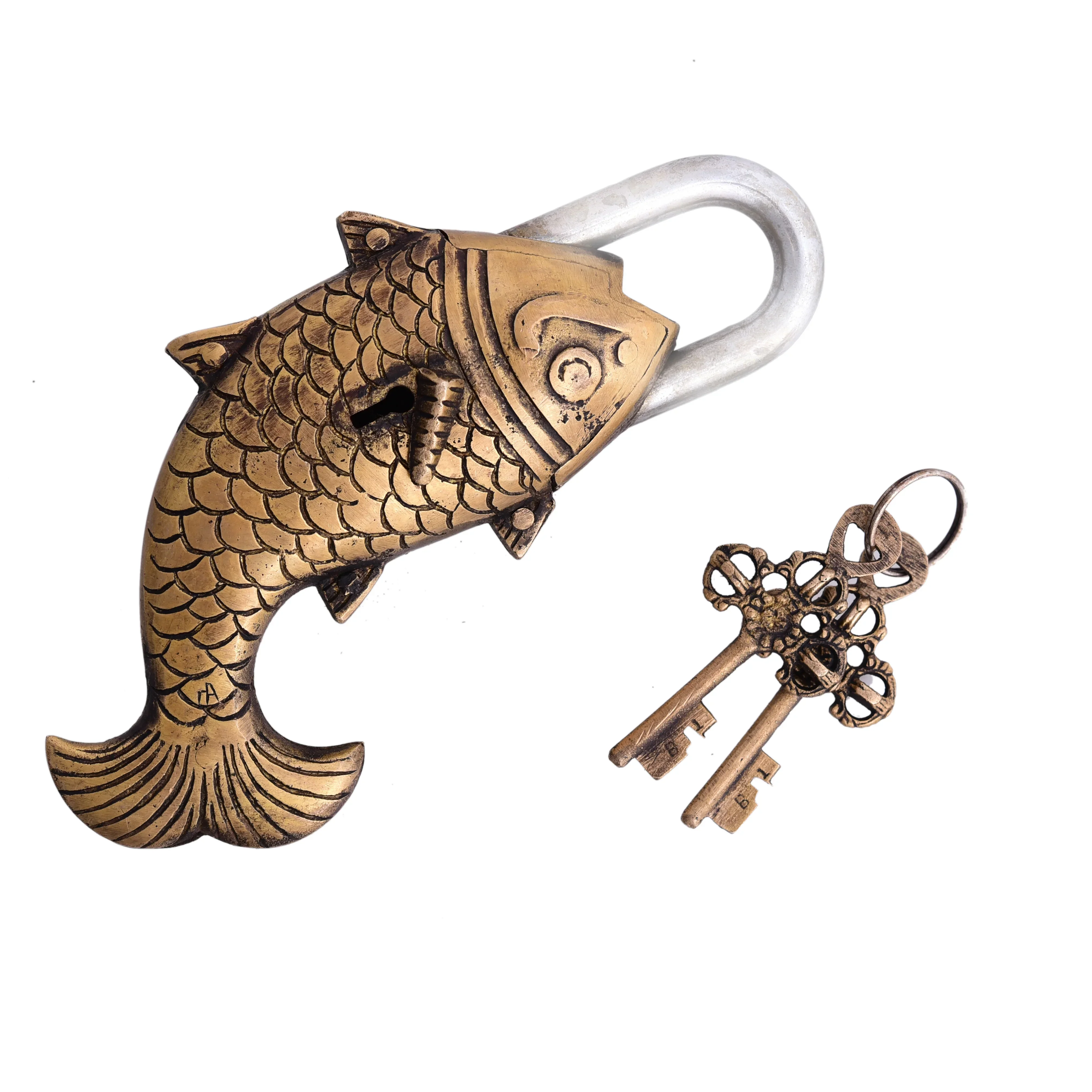 Brass Fish Door Lock With Two Keys (3 Inch) - Image 4