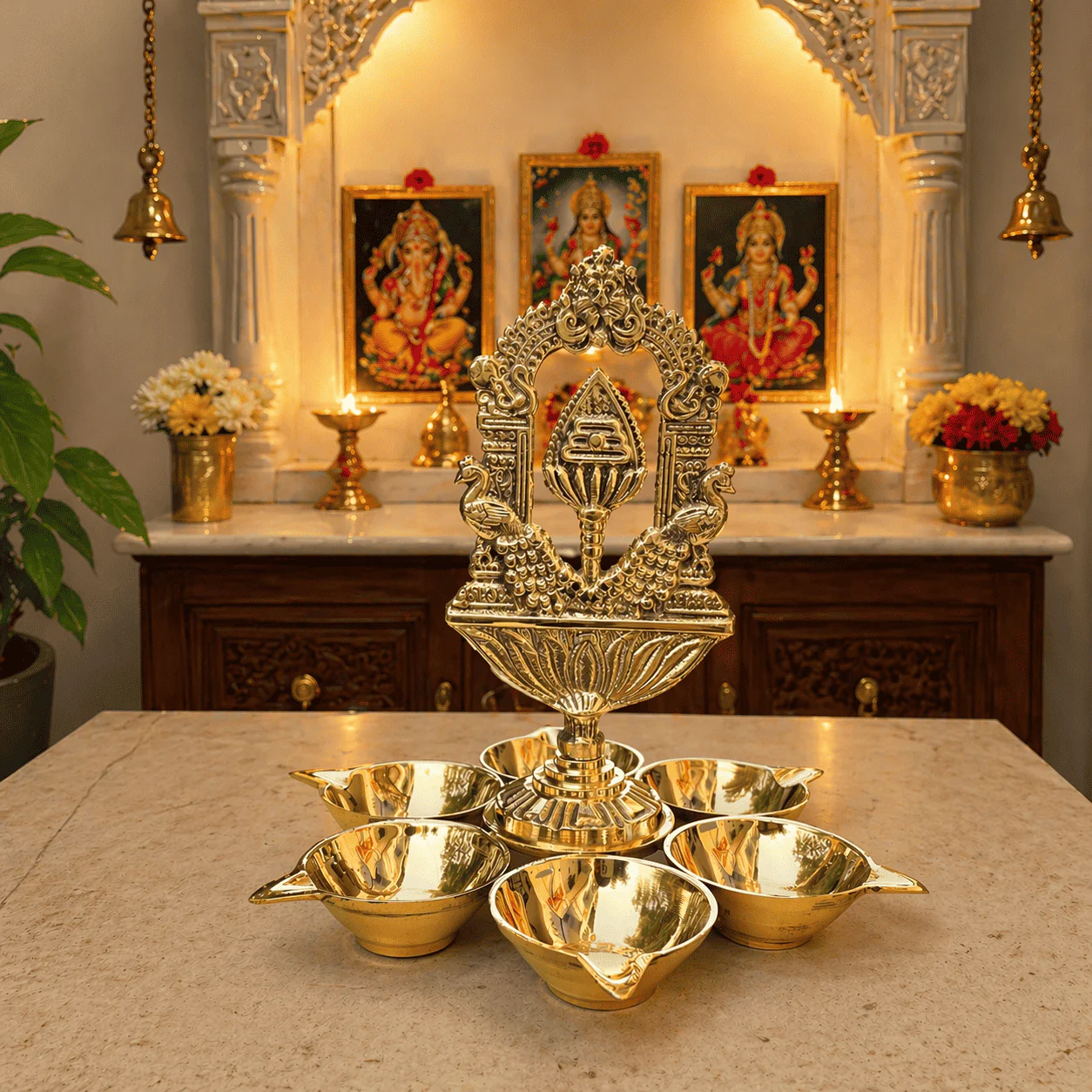 Brass Vel Six Petal Diya - Image 5