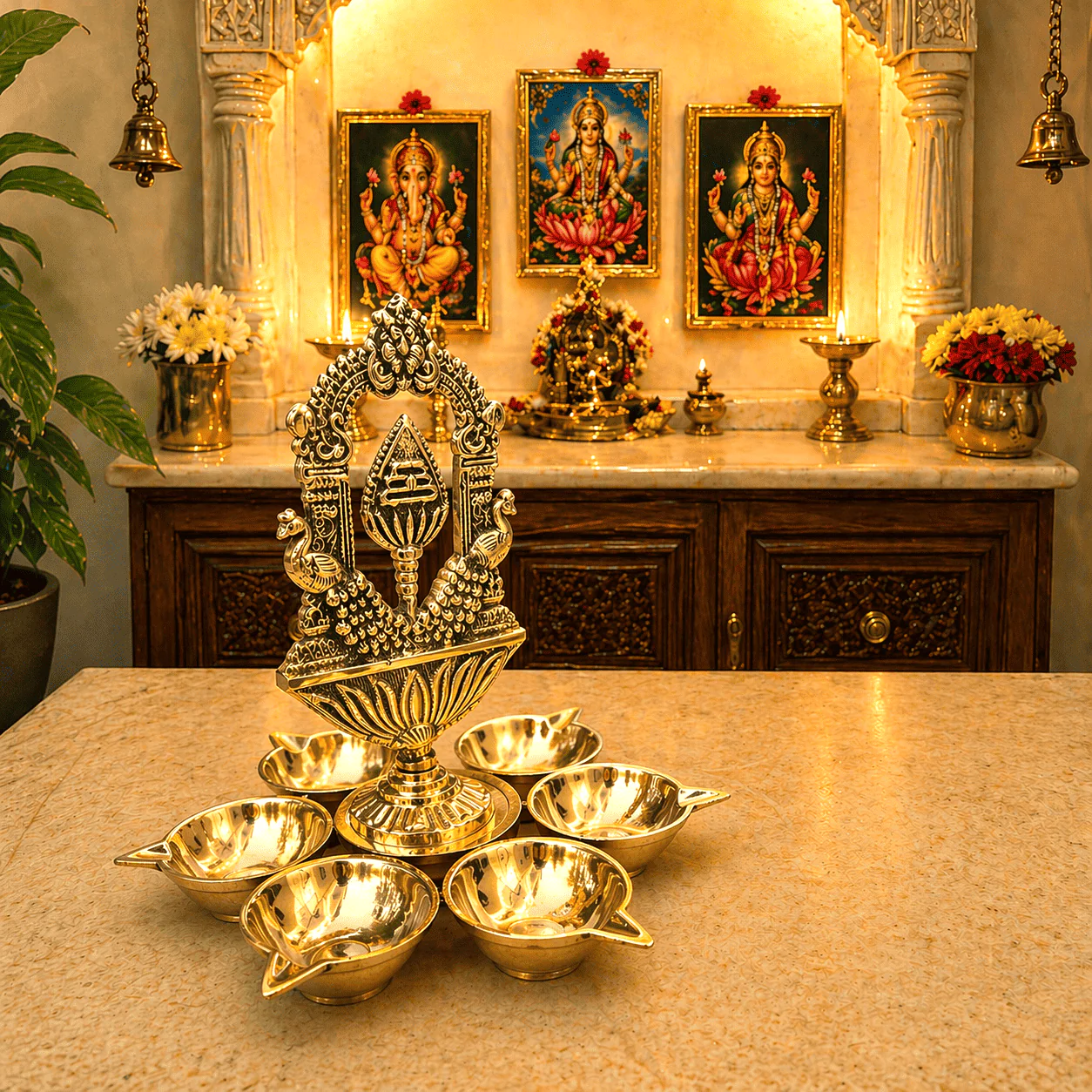 Brass Vel Six Petal Diya - Image 6