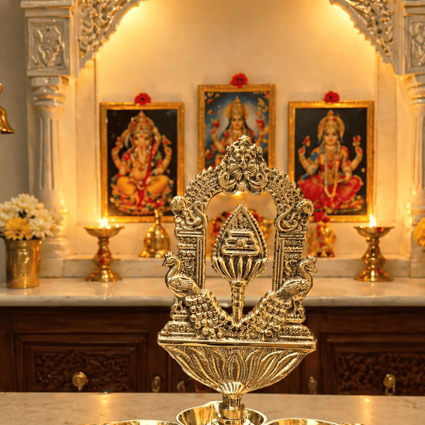 Brass Vel Six Petal Diya - Image 7