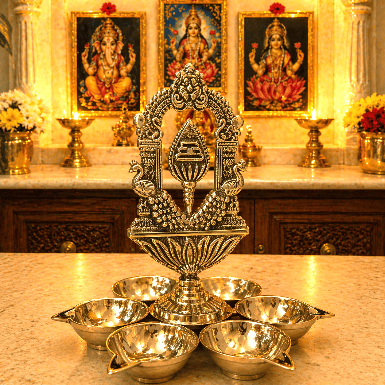 Brass Vel Six Petal Diya - Image 9