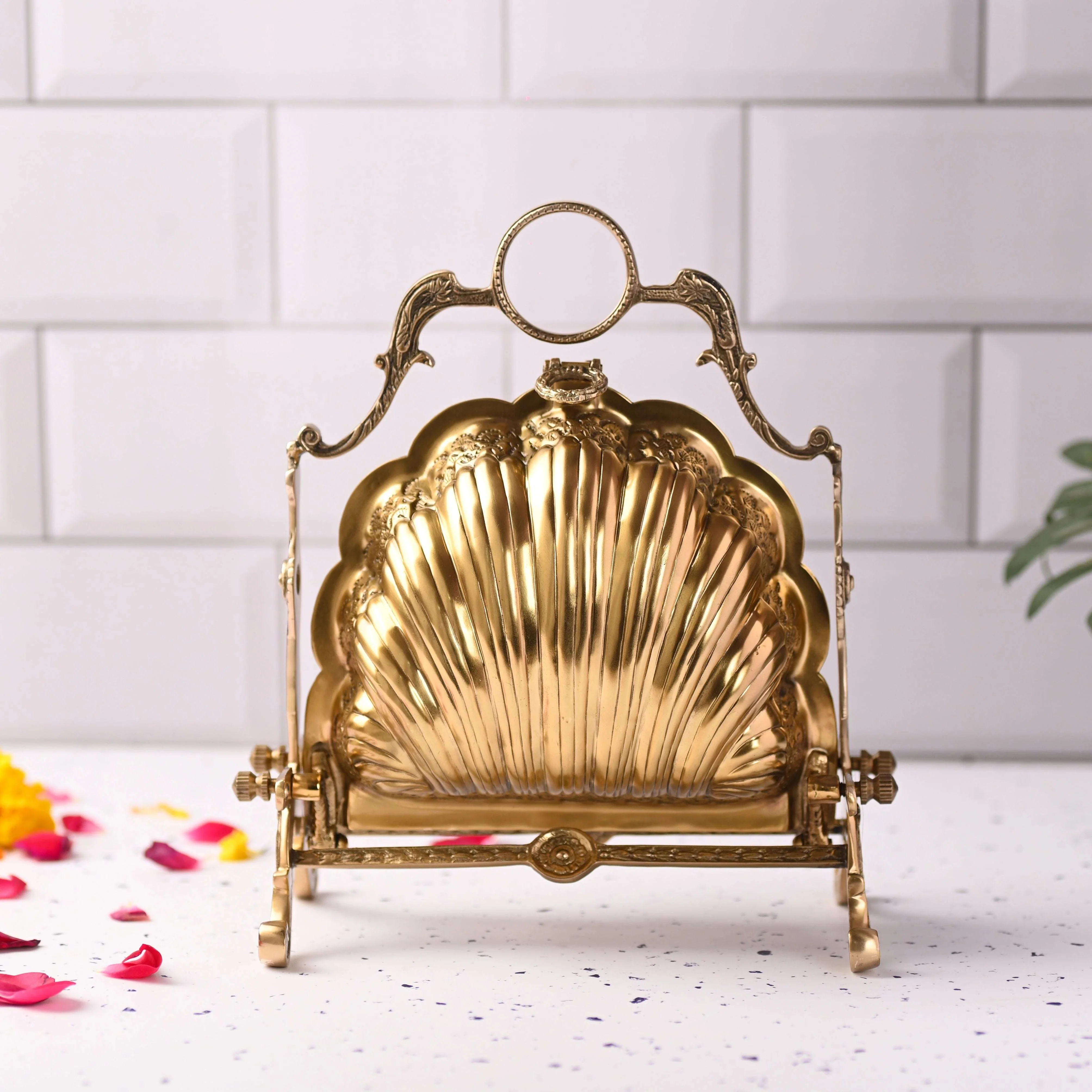 Brass Folding Serving Platter Biscuit Caddy Barrel Box (9.3 Inch)