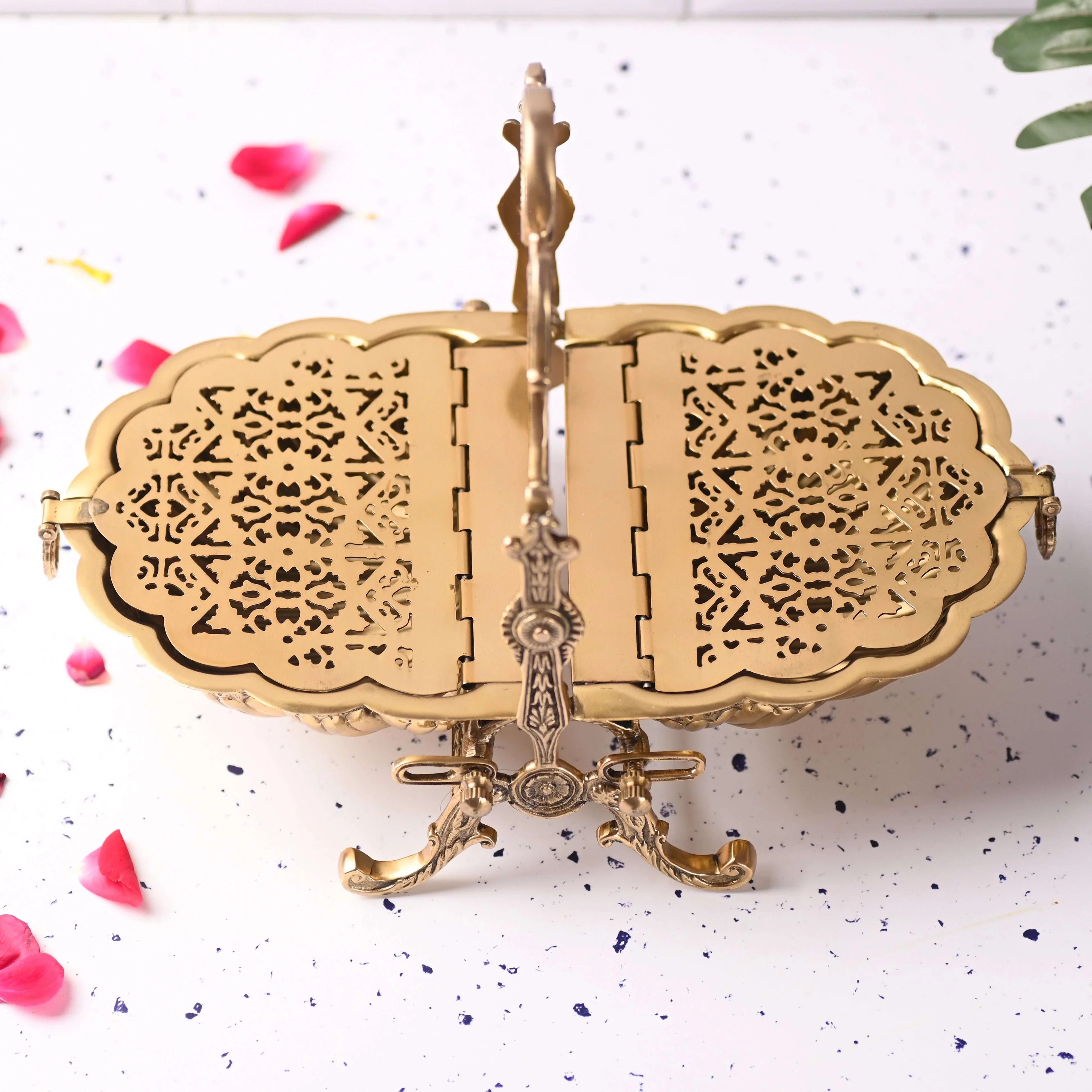 Brass Folding Serving Platter Biscuit Caddy Barrel Box (9.3 Inch) - Image 3