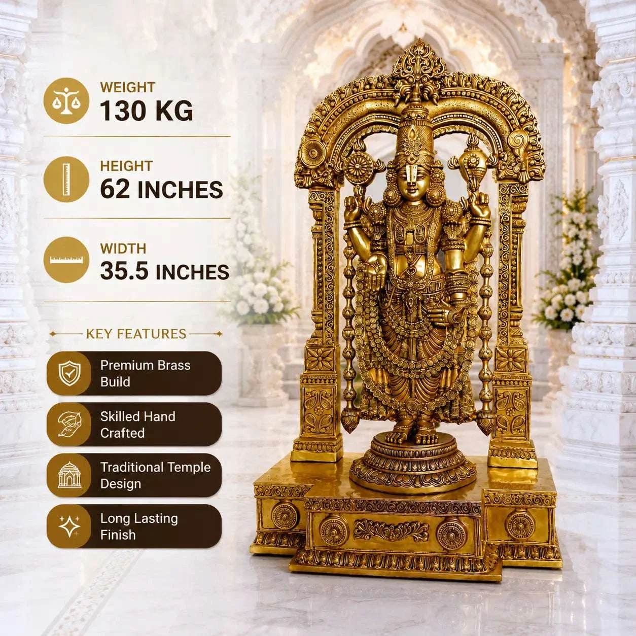 Brass Frame Tirupati Balaji/Venkateshwar Idol (62 Inch) - Image 5