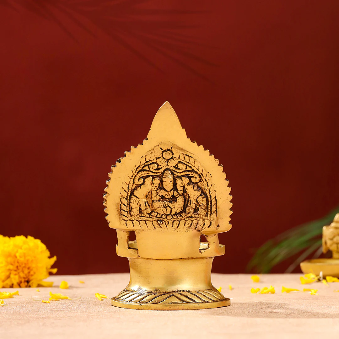 Brass Gaja Lakshmi Diya (5.1 Inch) - Image 2