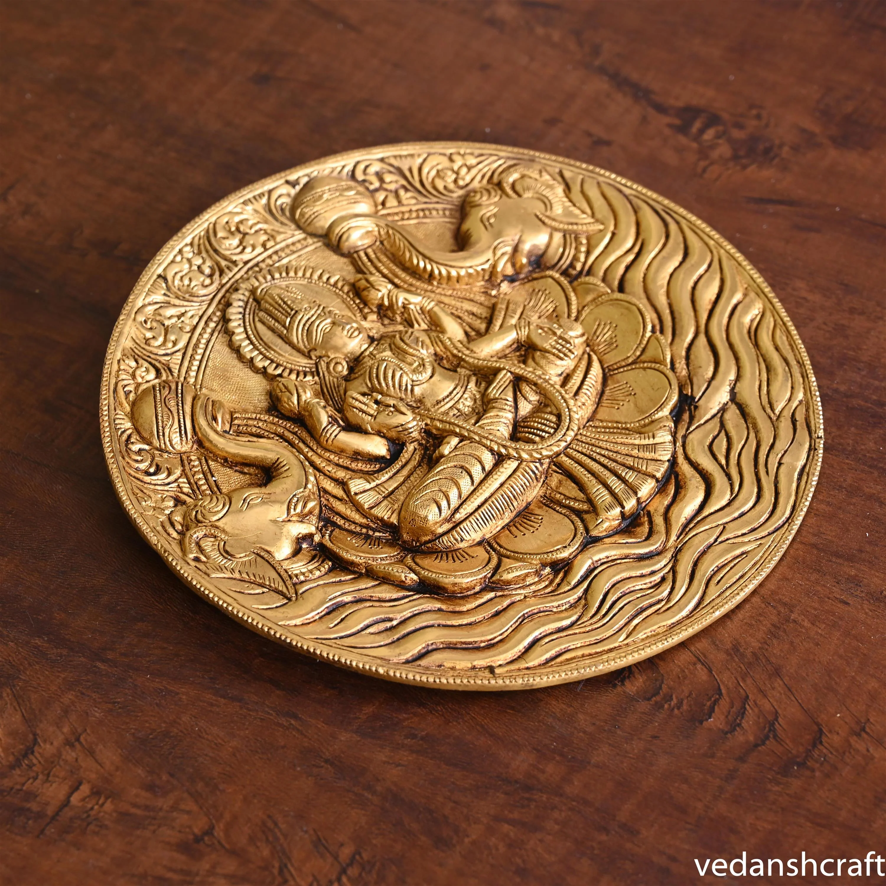 Brass Gaja Lakshmi Wall Hanging Plate (7.5 Inch) - Image 2