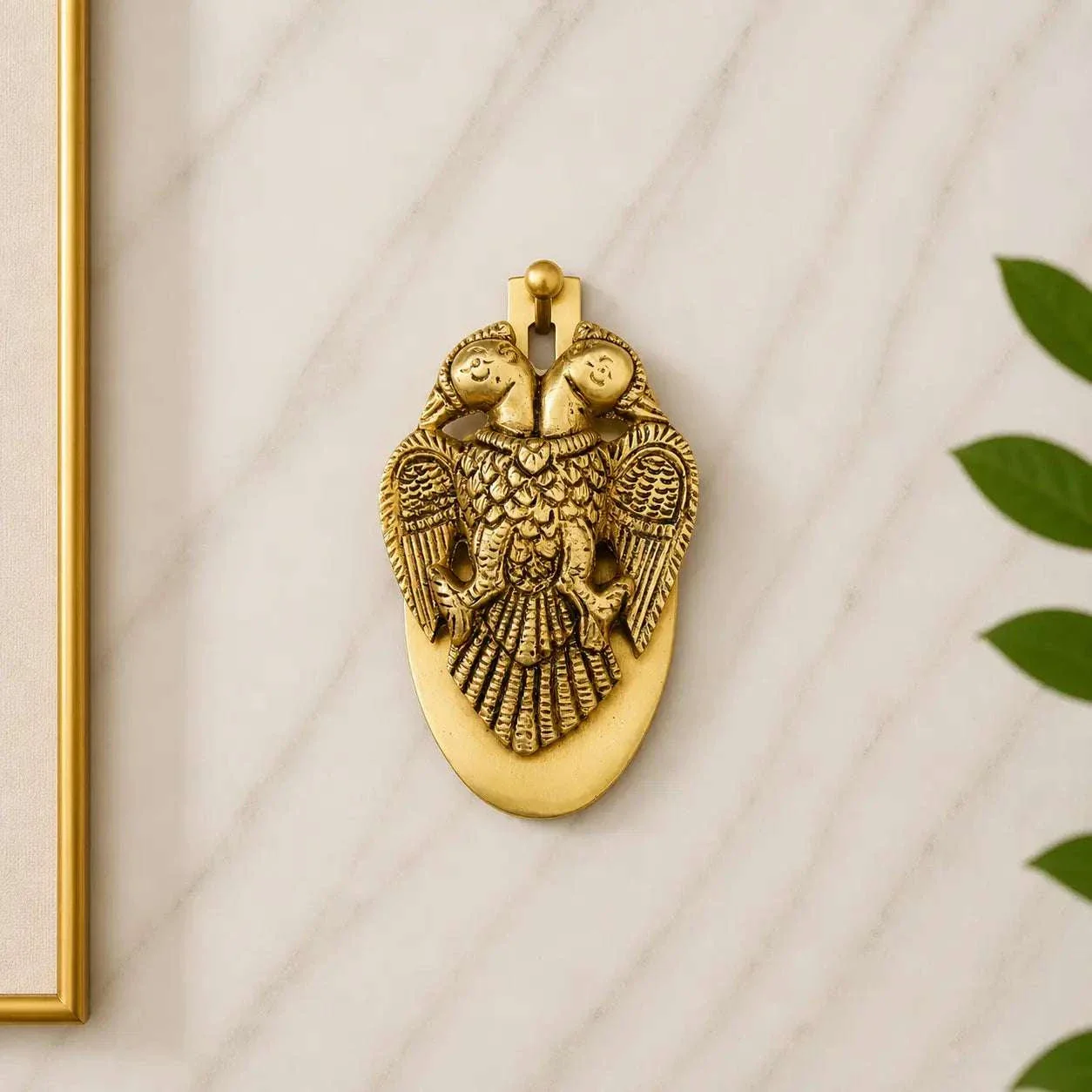 Brass Gandaberunda / Two Headed Bird Wall Hanging Idol (3.8 Inch) - Image 4