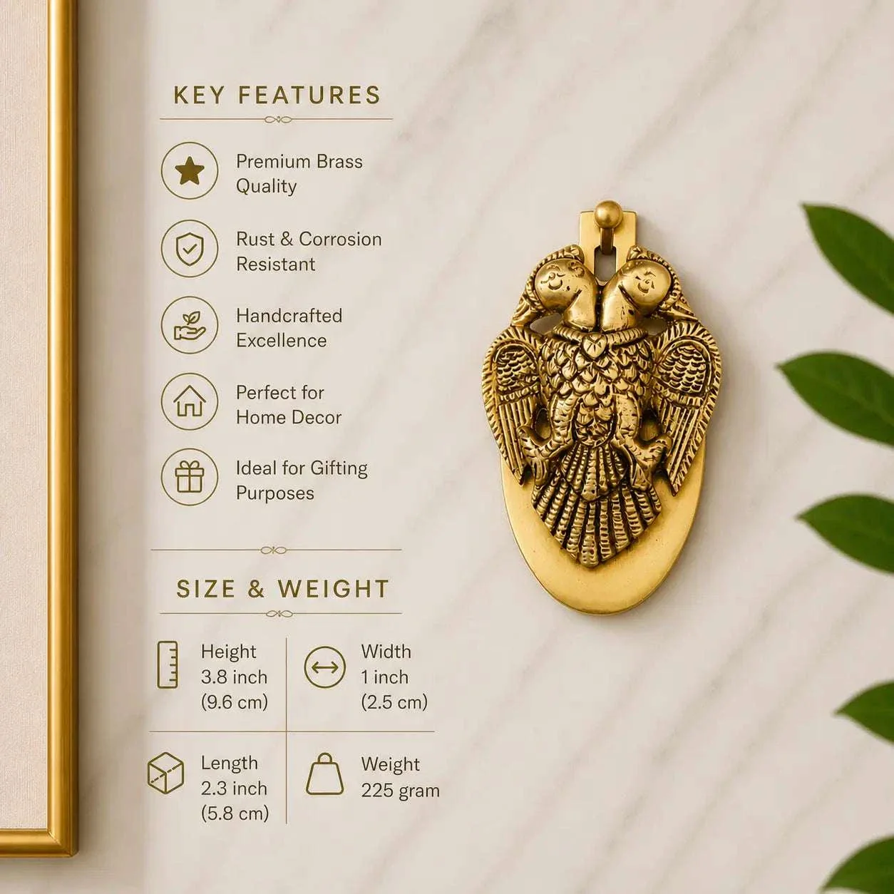 Brass Gandaberunda / Two Headed Bird Wall Hanging Idol (3.8 Inch) - Image 5