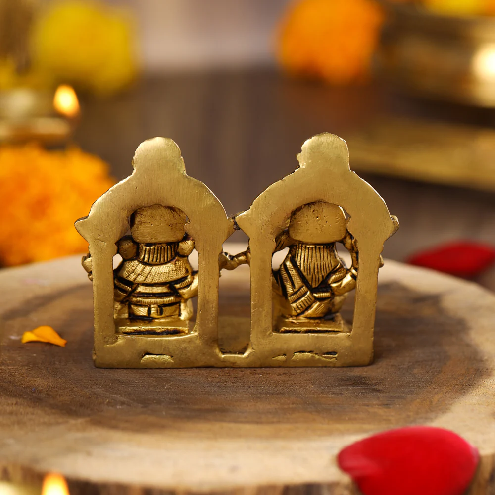 Brass Sitting Ganesha And Lakshmi Idols (3 Inch) - Image 3