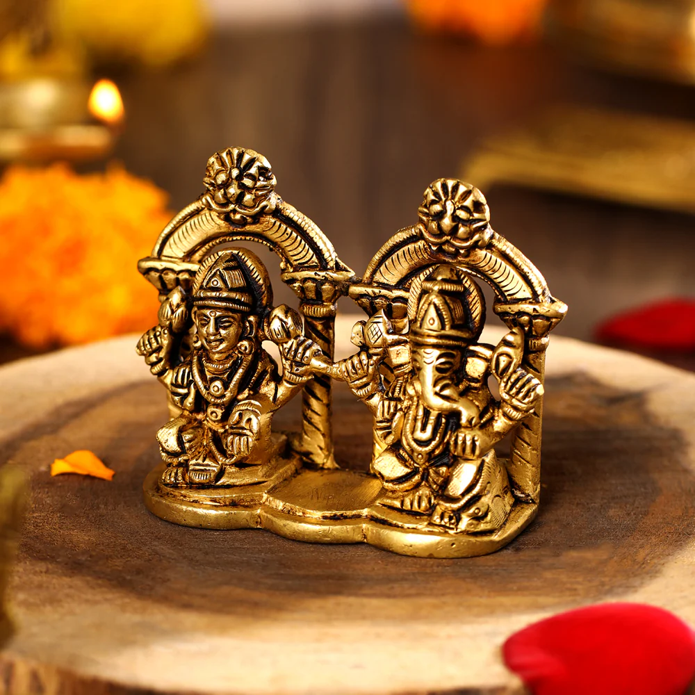 Brass Sitting Ganesha And Lakshmi Idols (3 Inch) - Image 4