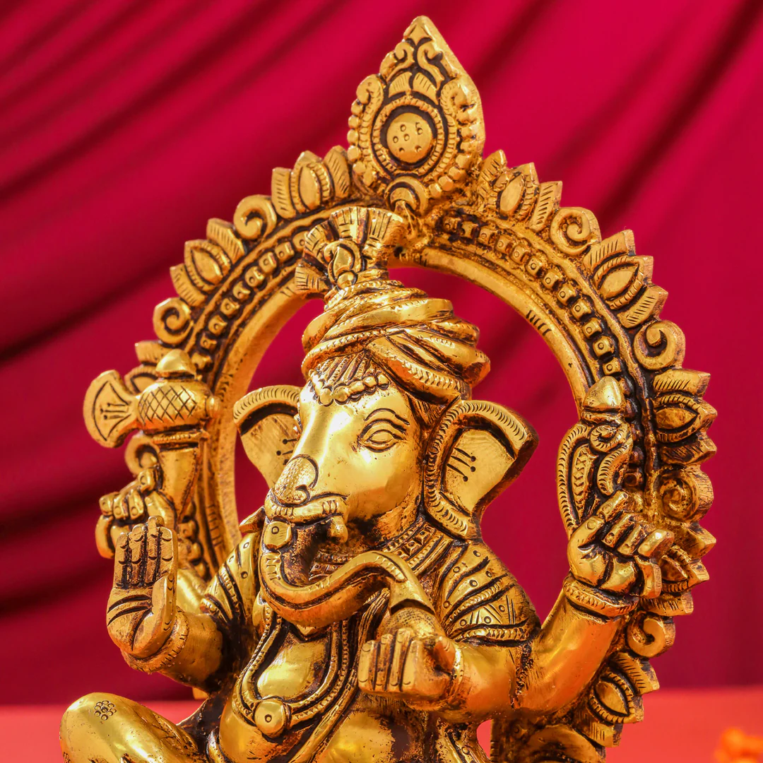 Brass Sitting Ganesha And Lakshmi On Throne Set (11 Inch) - Image 11