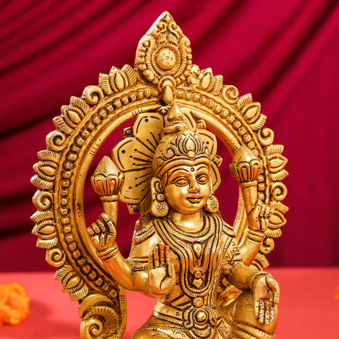 Brass Sitting Ganesha And Lakshmi On Throne Set (11 Inch) - Image 13