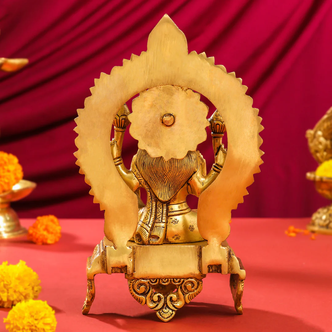 Brass Sitting Ganesha And Lakshmi On Throne Set (11 Inch) - Image 14