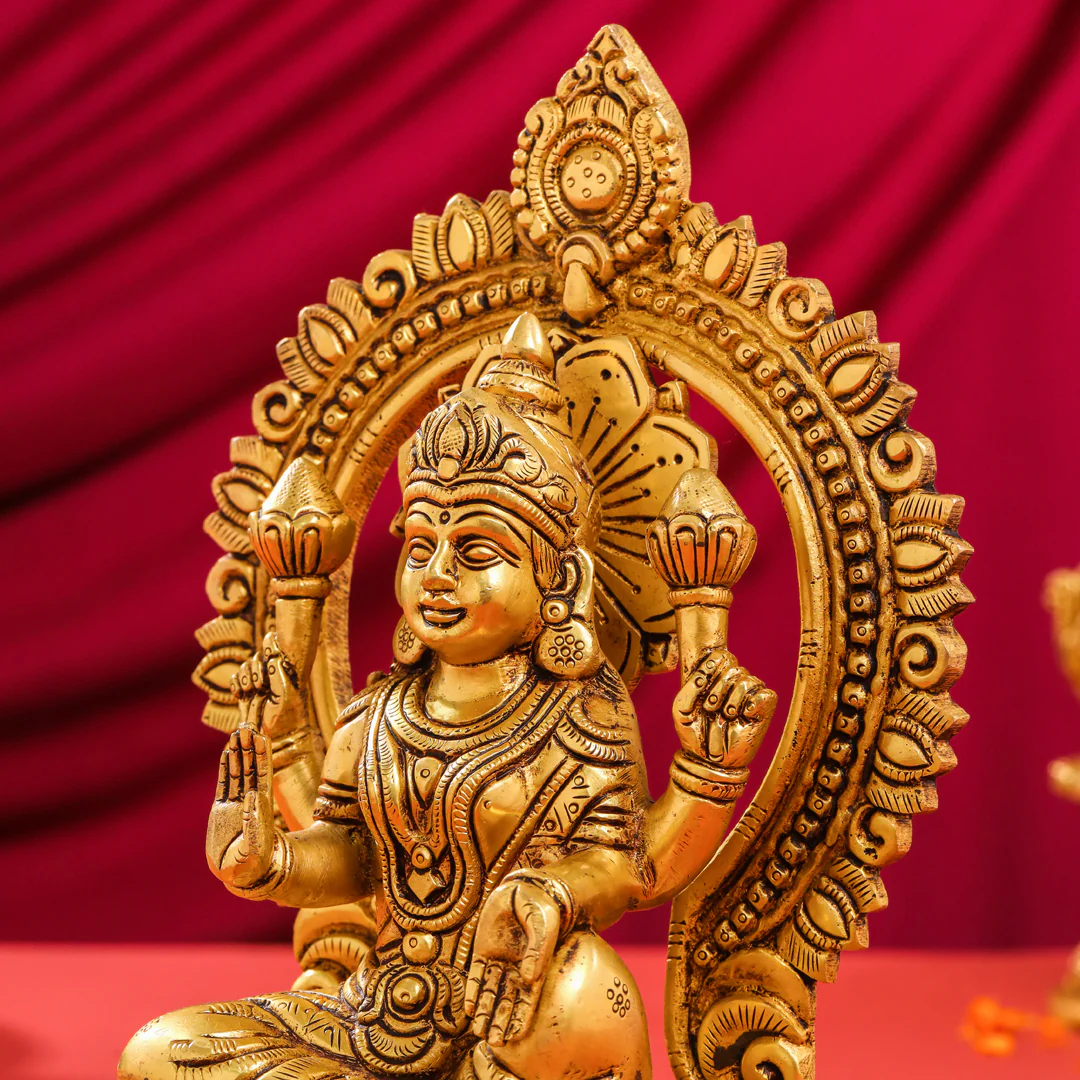 Brass Sitting Ganesha And Lakshmi On Throne Set (11 Inch) - Image 15