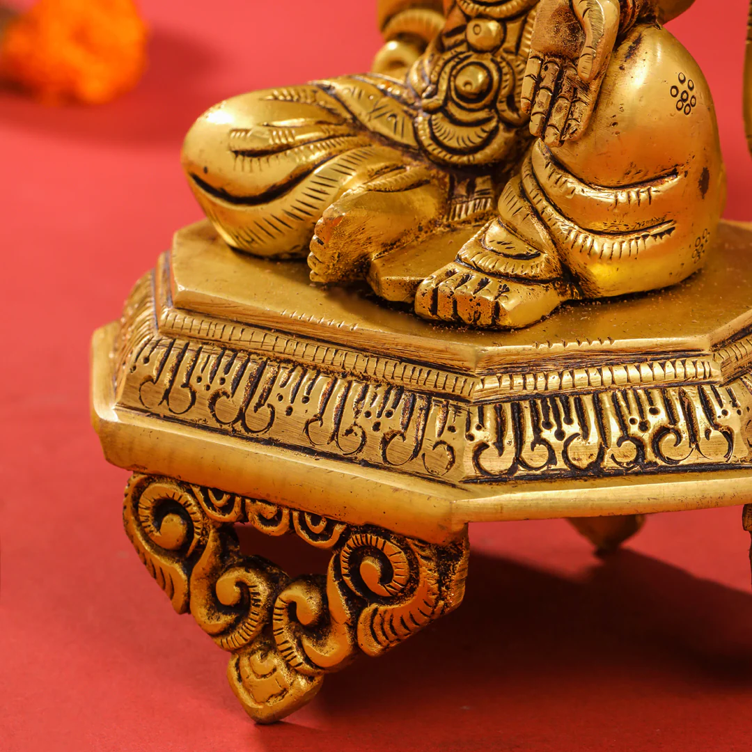 Brass Sitting Ganesha And Lakshmi On Throne Set (11 Inch) - Image 16