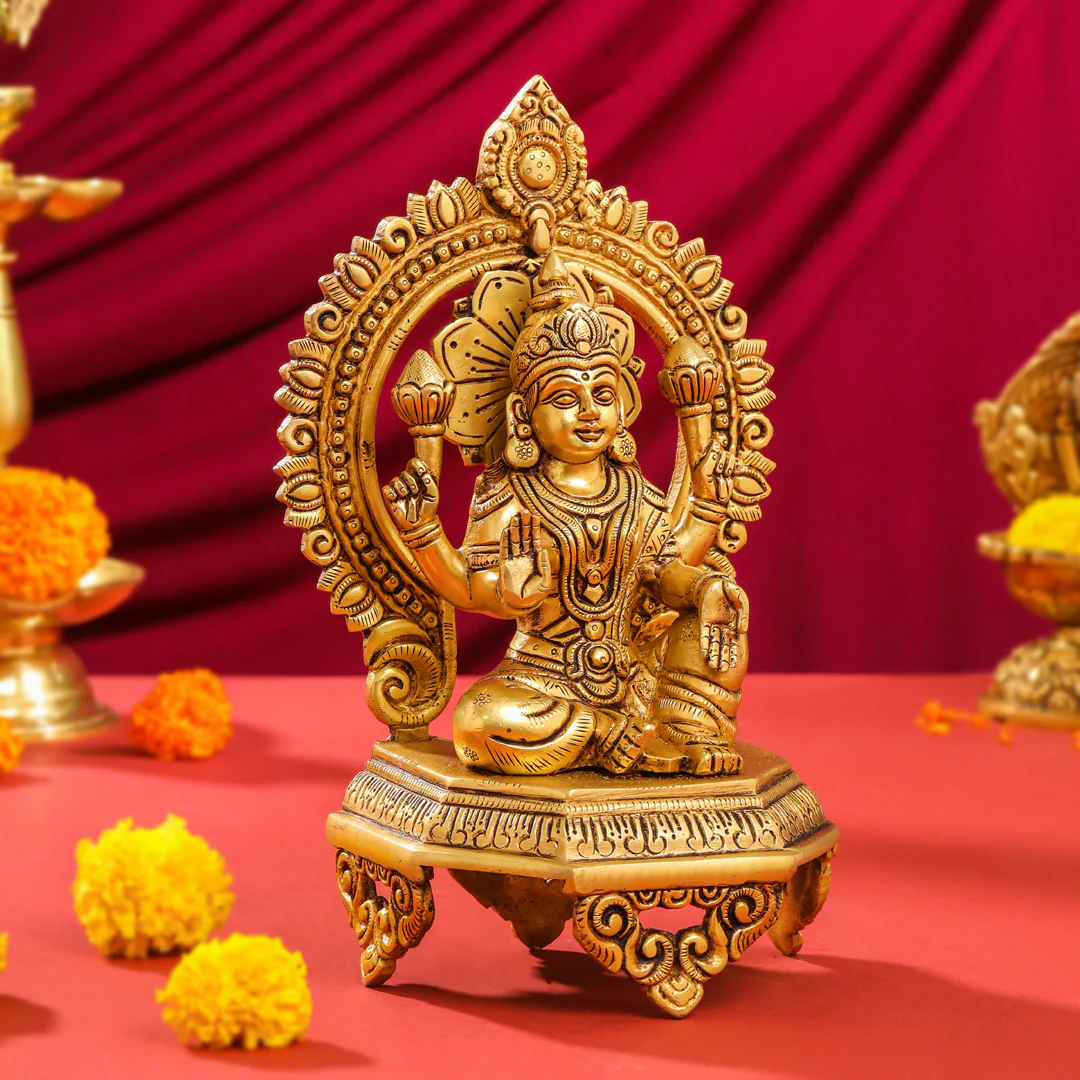 Brass Sitting Ganesha And Lakshmi On Throne Set (11 Inch) - Image 3