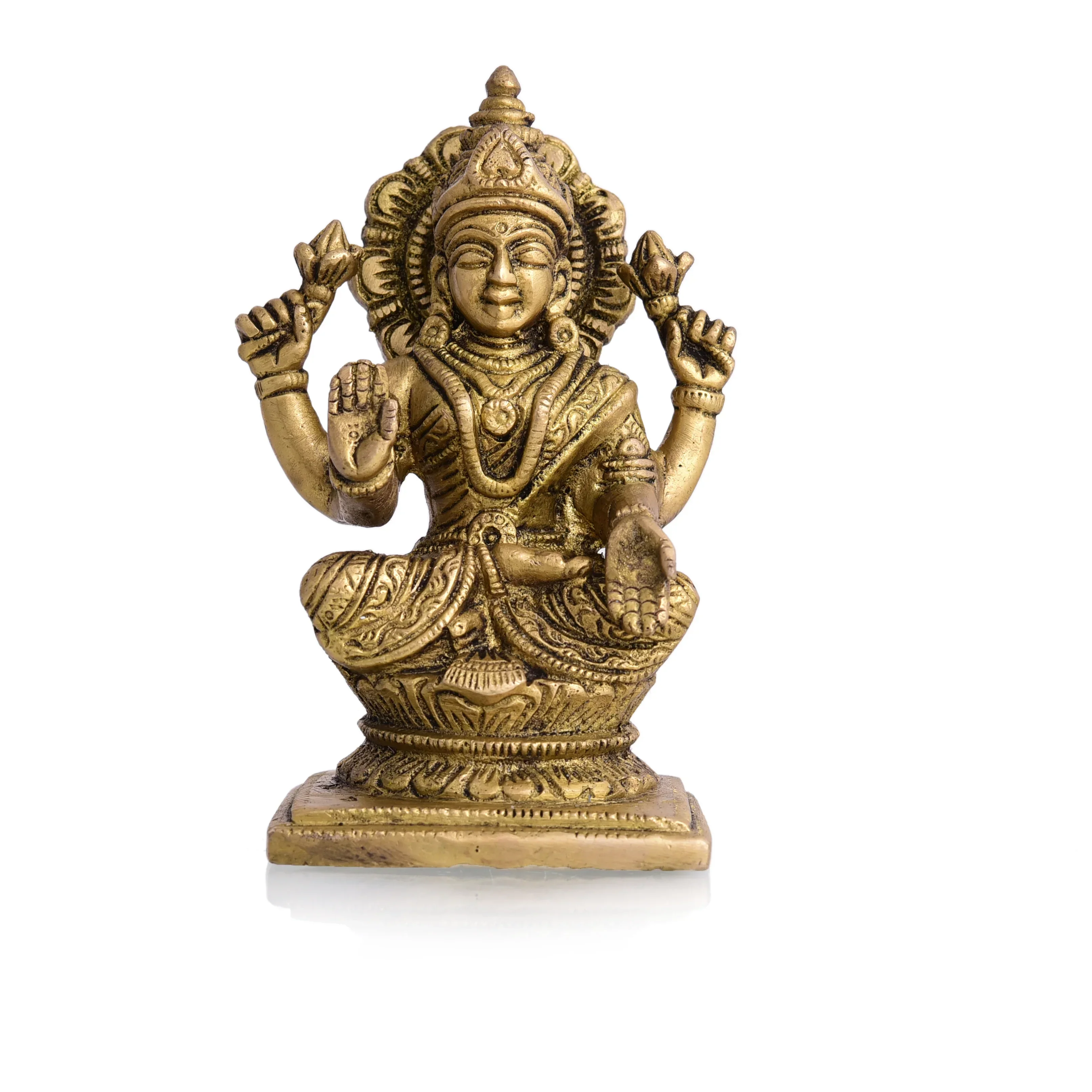 Brass Sitting Ganesha And Lakshmi Set (4.8 Inch) - Image 4