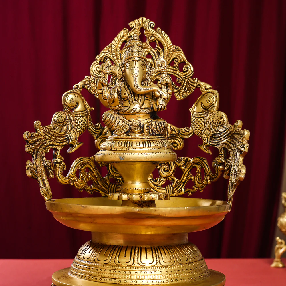 Brass Ganesha And Lakshmi Urli/Diya Set (13.5 Inch) - Image 6