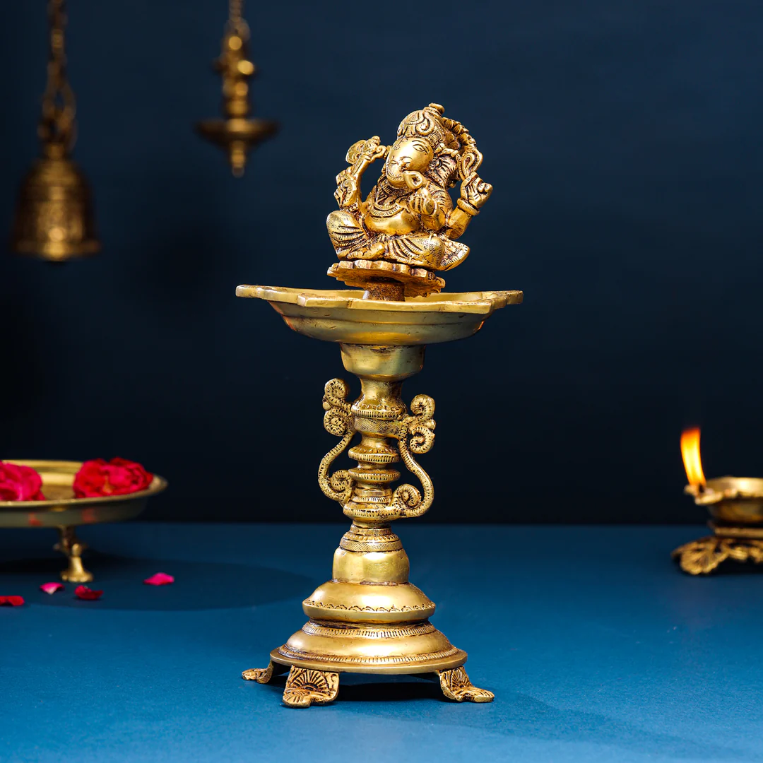 Brass Ganesha Diya/Lamp (12.5 Inch) - Image 2