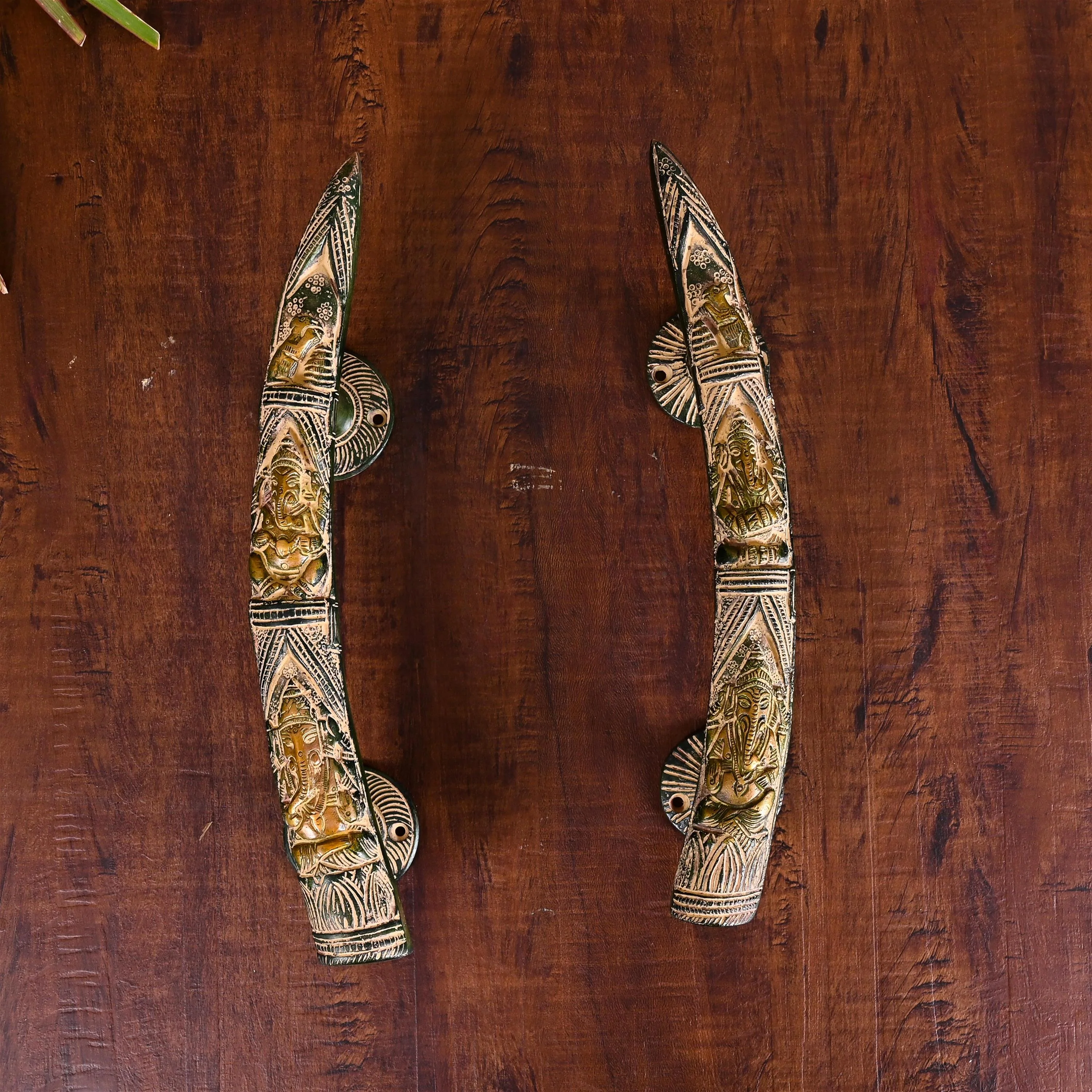 Brass Ganesha Door Handle Pair (10.5 Inch)