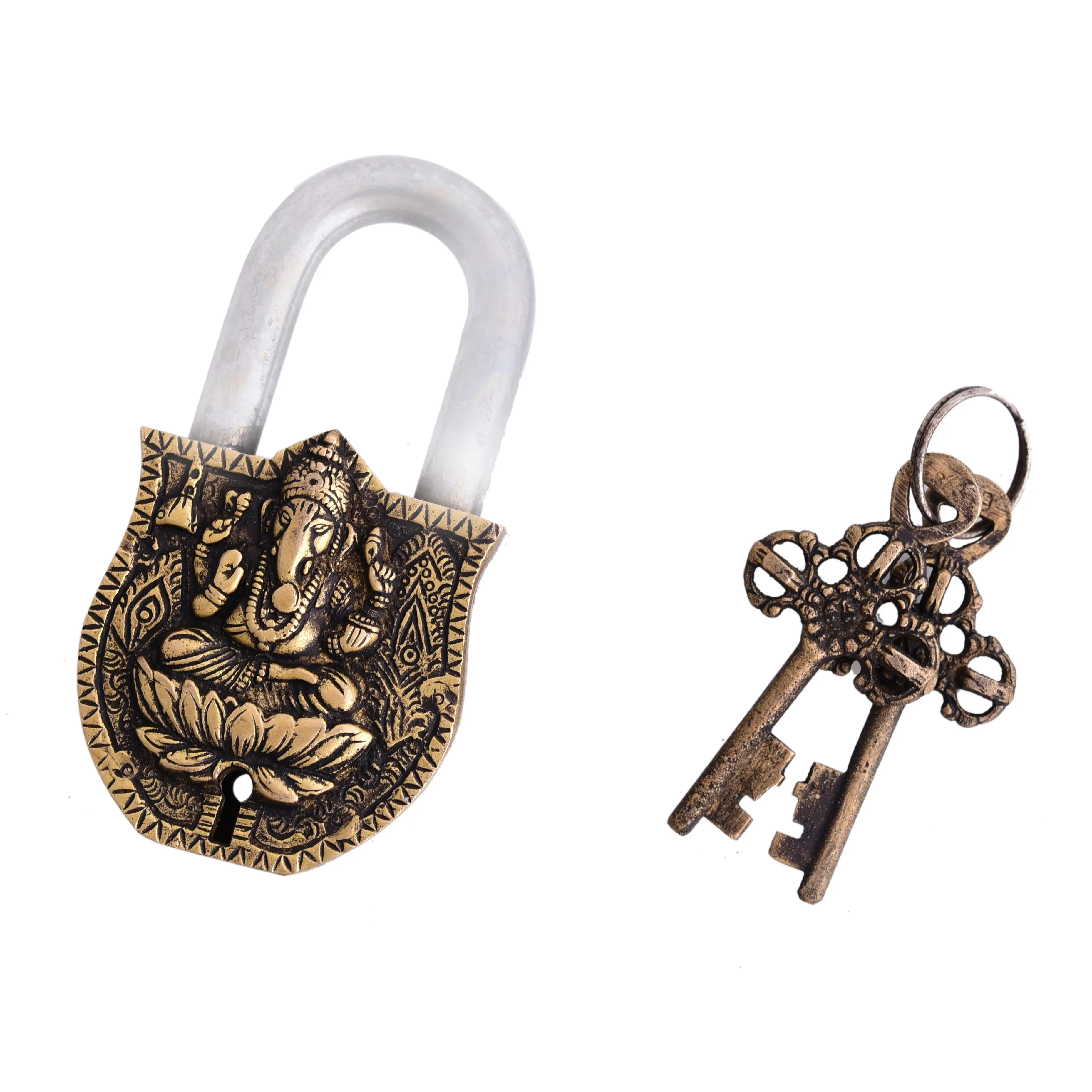 Brass Ganesha Door Lock With Three Brass Keys (4.5 Inch) - Image 10