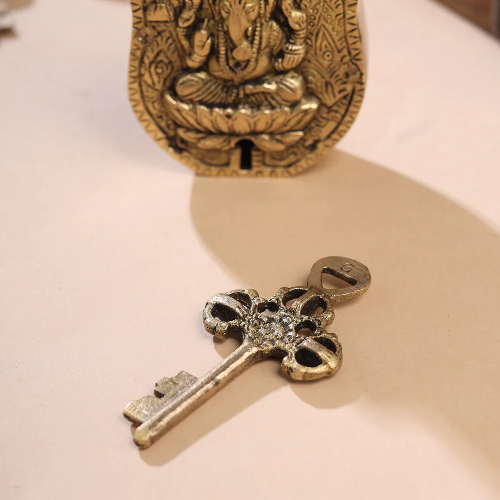 Brass Ganesha Door Lock With Three Brass Keys (4.5 Inch) - Image 5