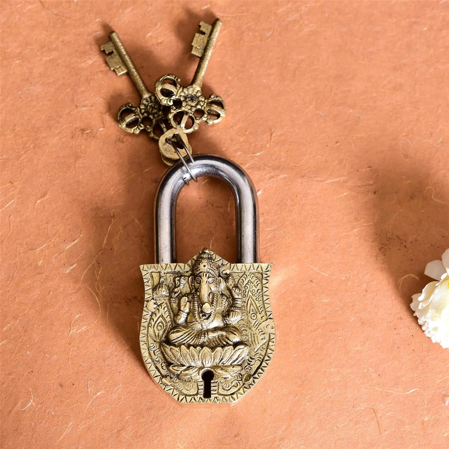 Brass Ganesha Door Lock With Three Brass Keys (4.5 Inch) - Image 7