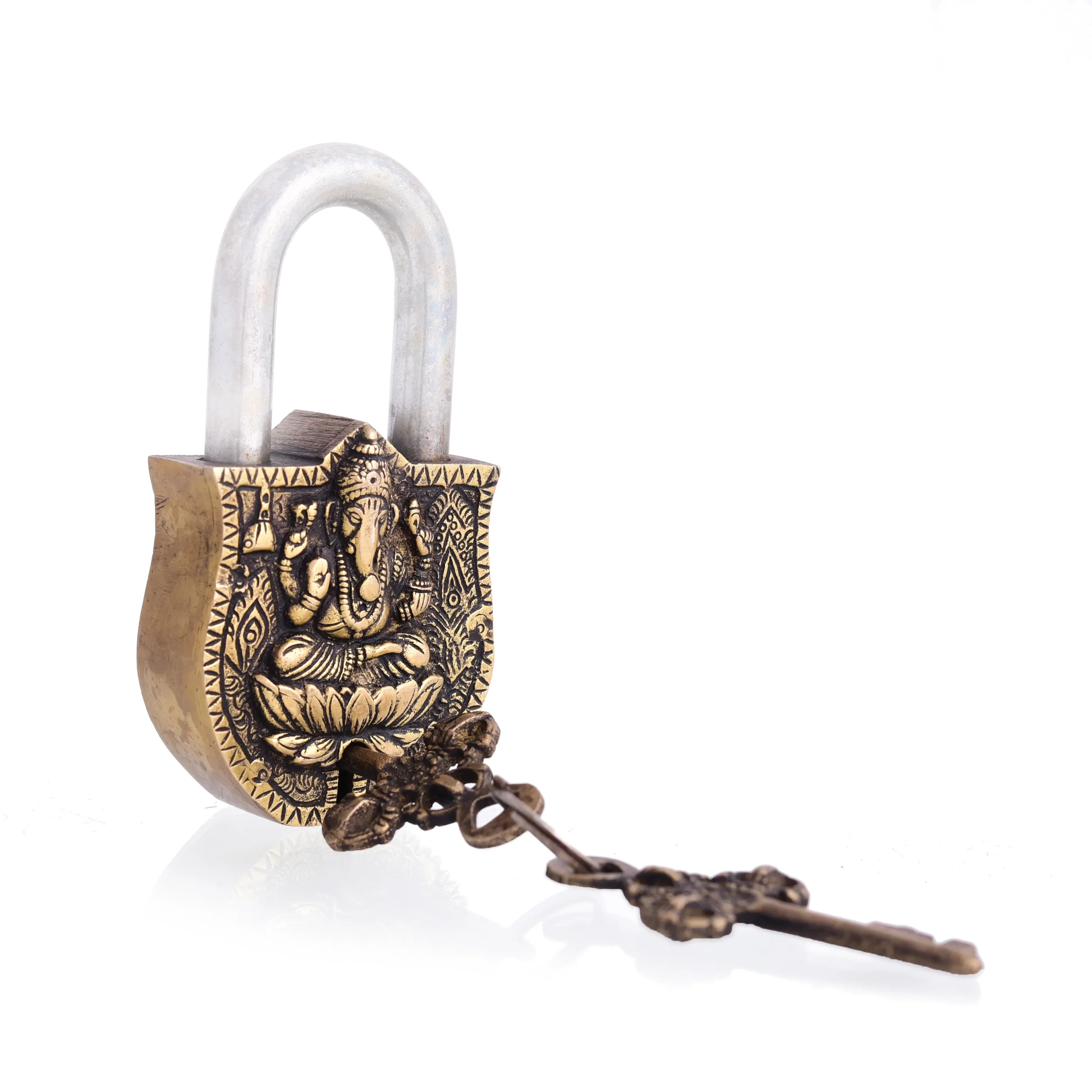 Brass Ganesha Door Lock With Three Brass Keys (4.5 Inch) - Image 8