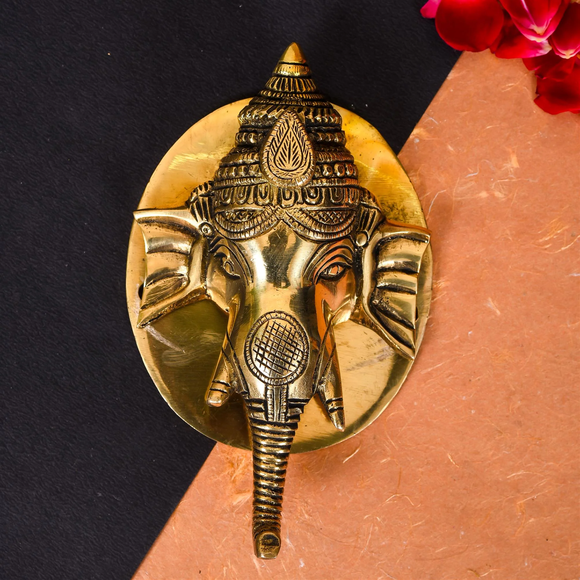 Brass Ganesha Face Door Knocker (7 Inch)