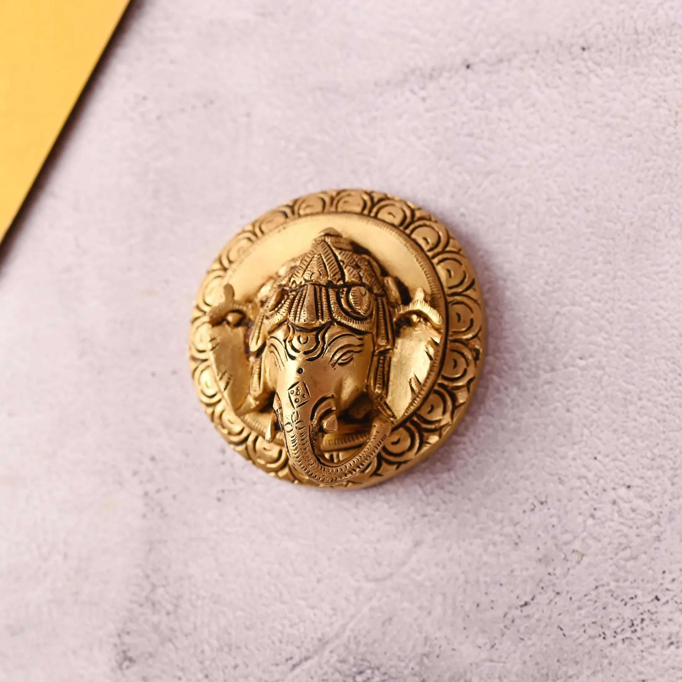 Brass Ganesha Face Wall Hanging (3 Inch) - Image 2