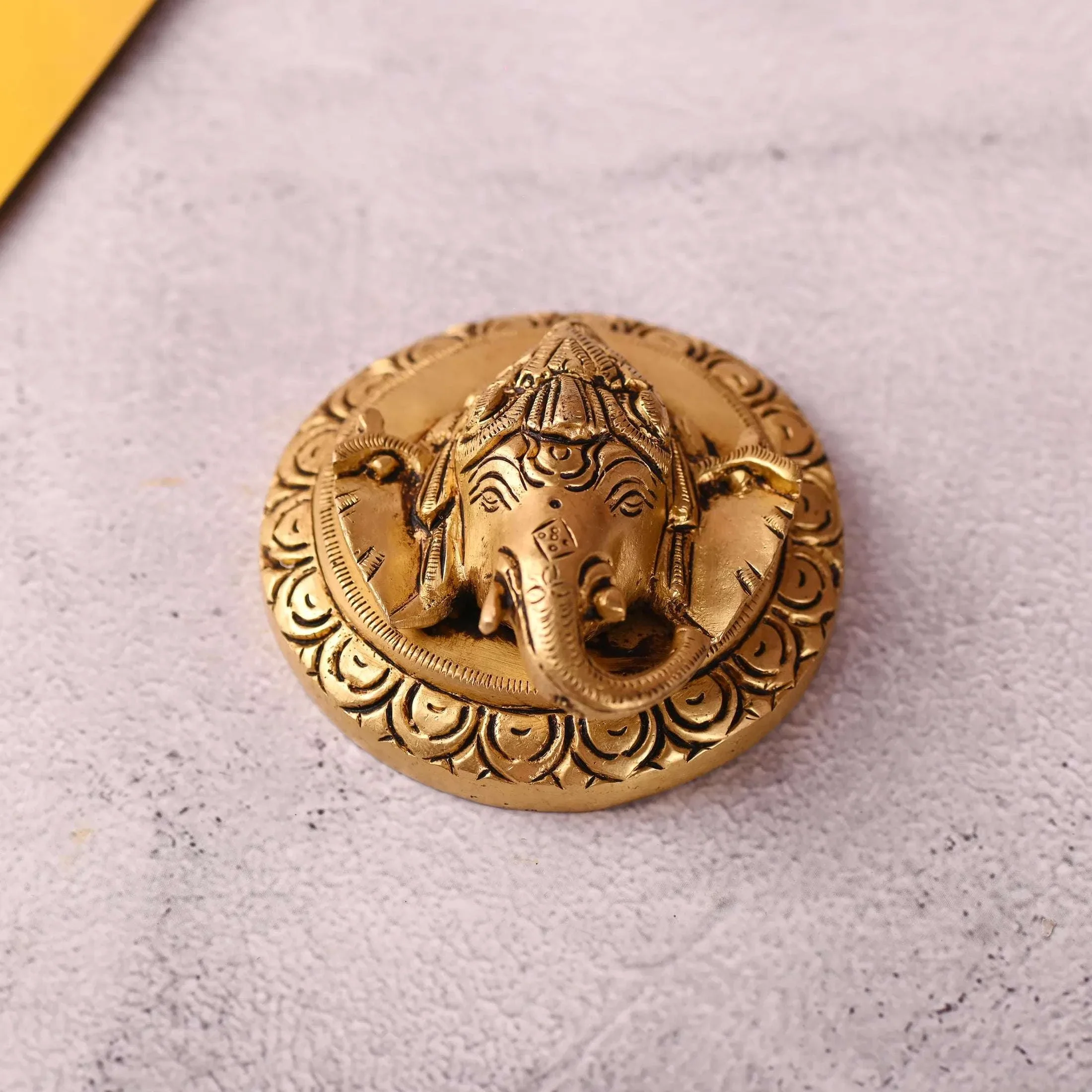 Brass Ganesha Face Wall Hanging (3 Inch) - Image 4