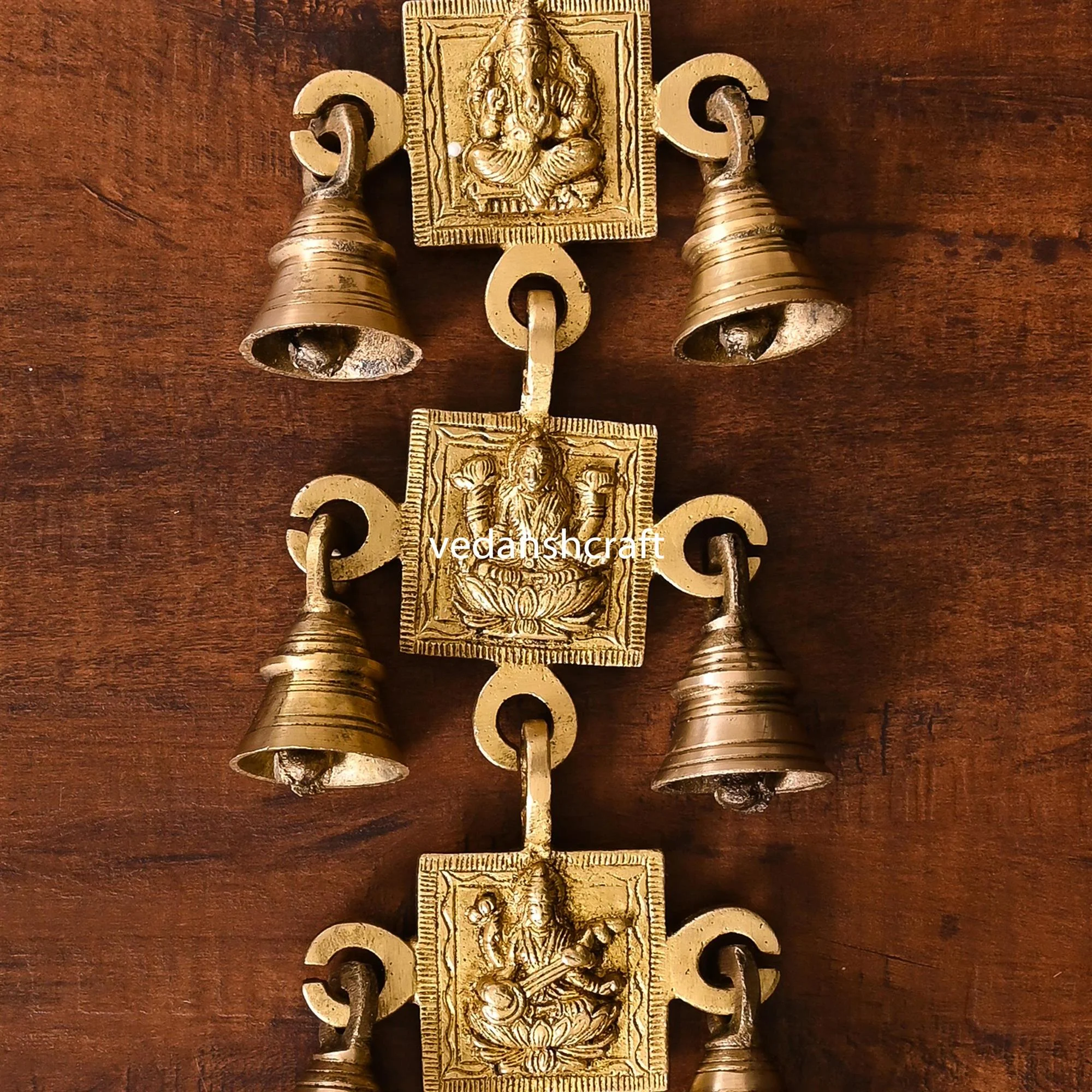 Brass Ganesha, Lakshmi And Saraswati Hanging Bell (12.5 Inch) - Image 3