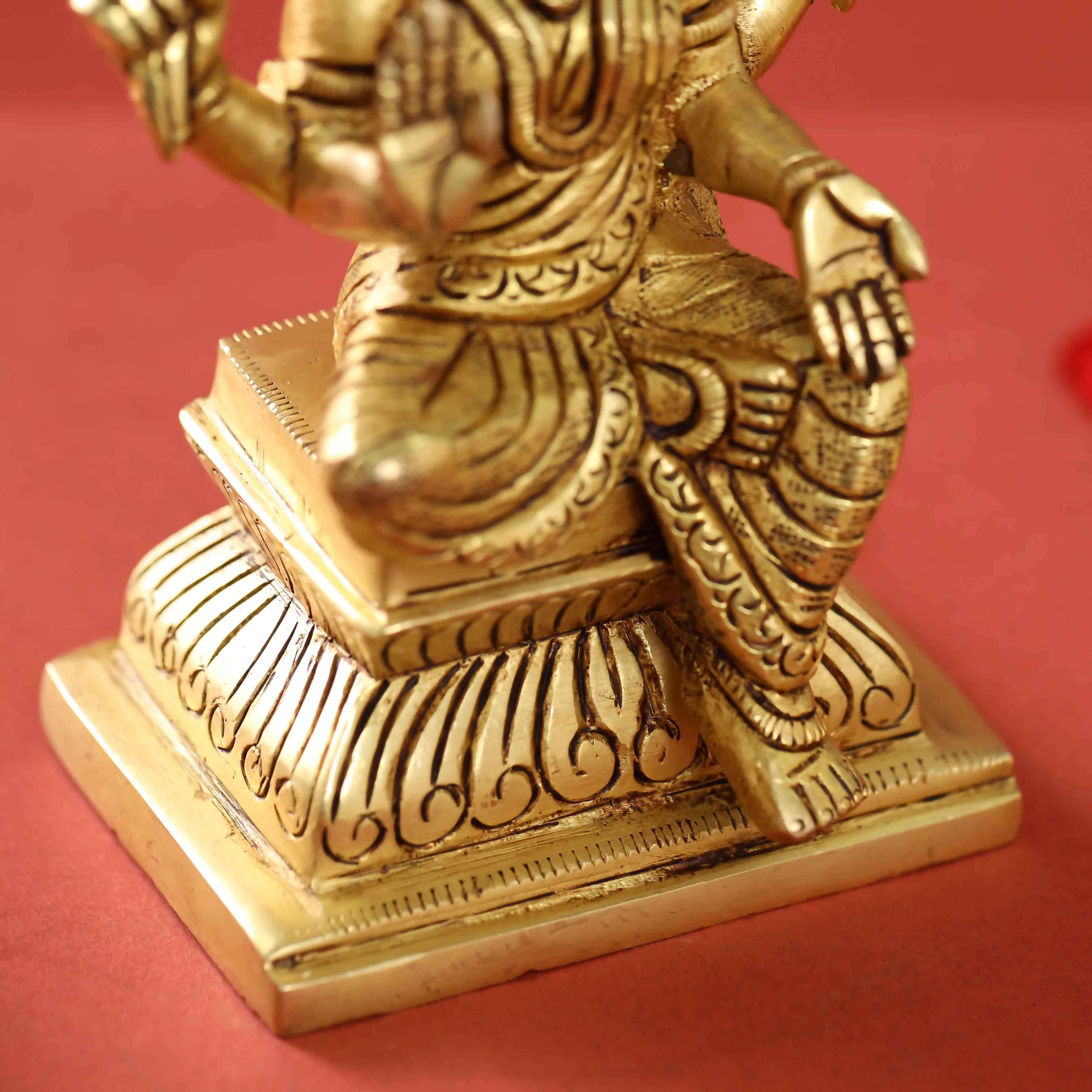 Brass Sitting Ganesha Lakshmi And Saraswati Set (6 Inch) - Image 5