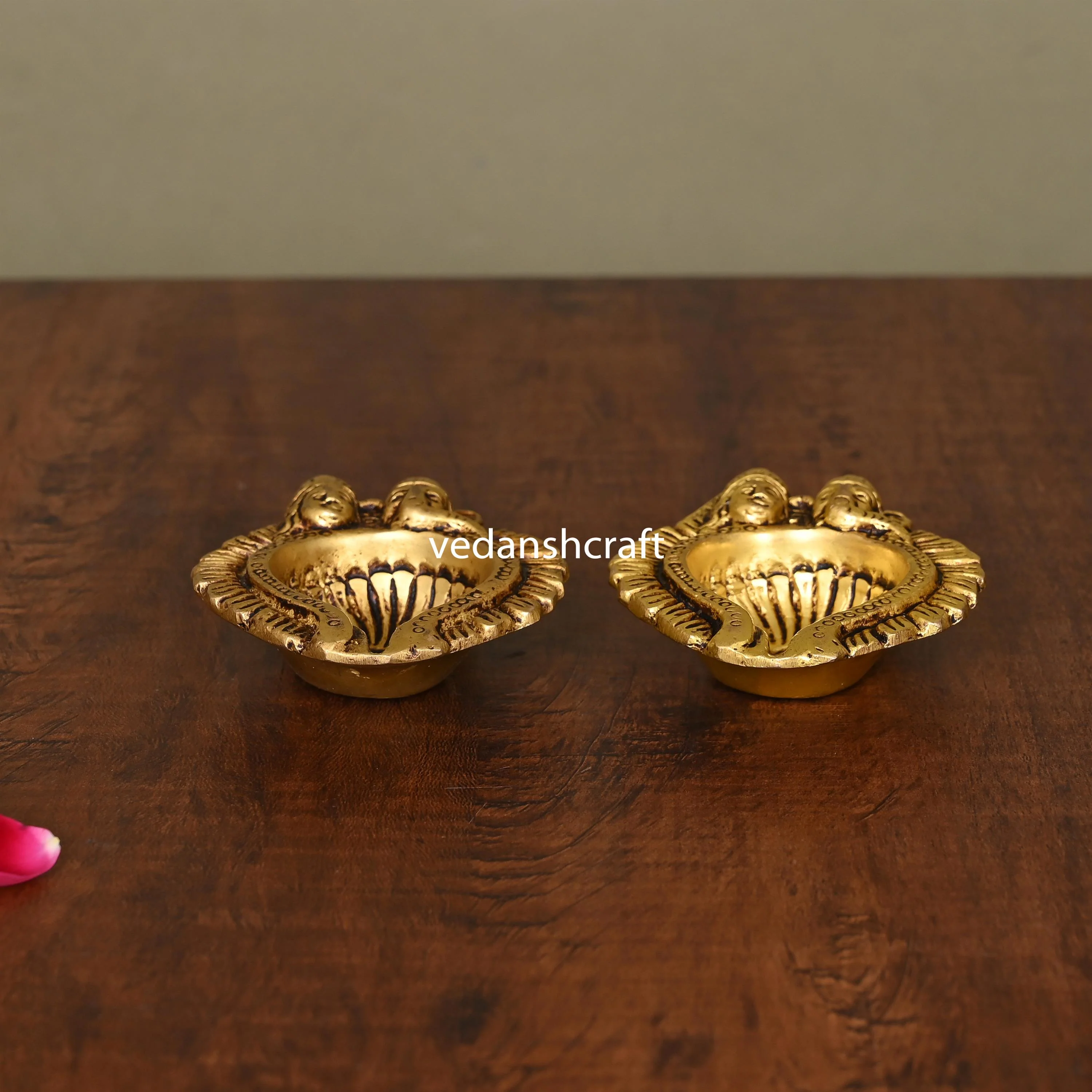 Brass Ganesha Lakshmi Diya Pair - Image 2
