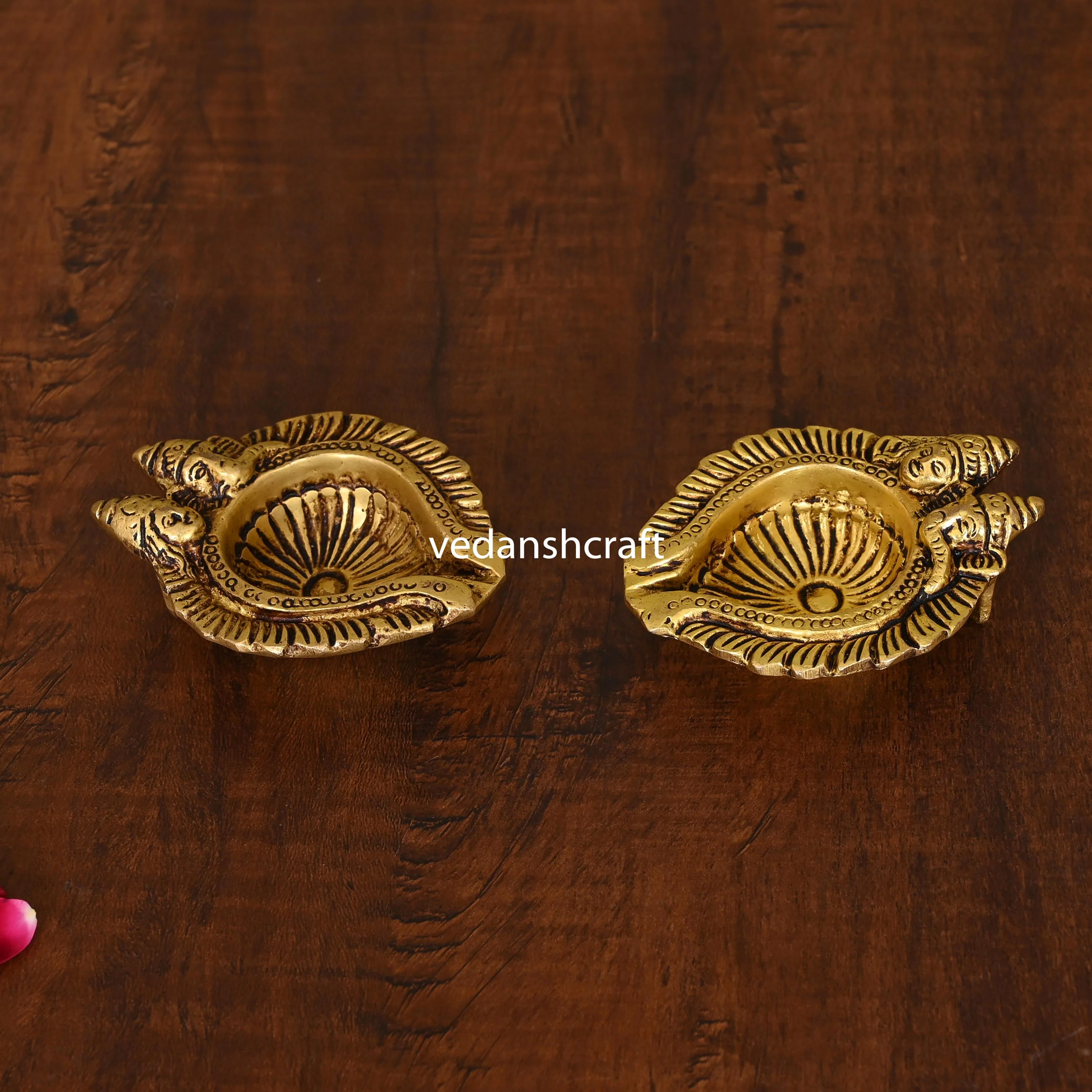Brass Ganesha Lakshmi Diya Pair - Image 3