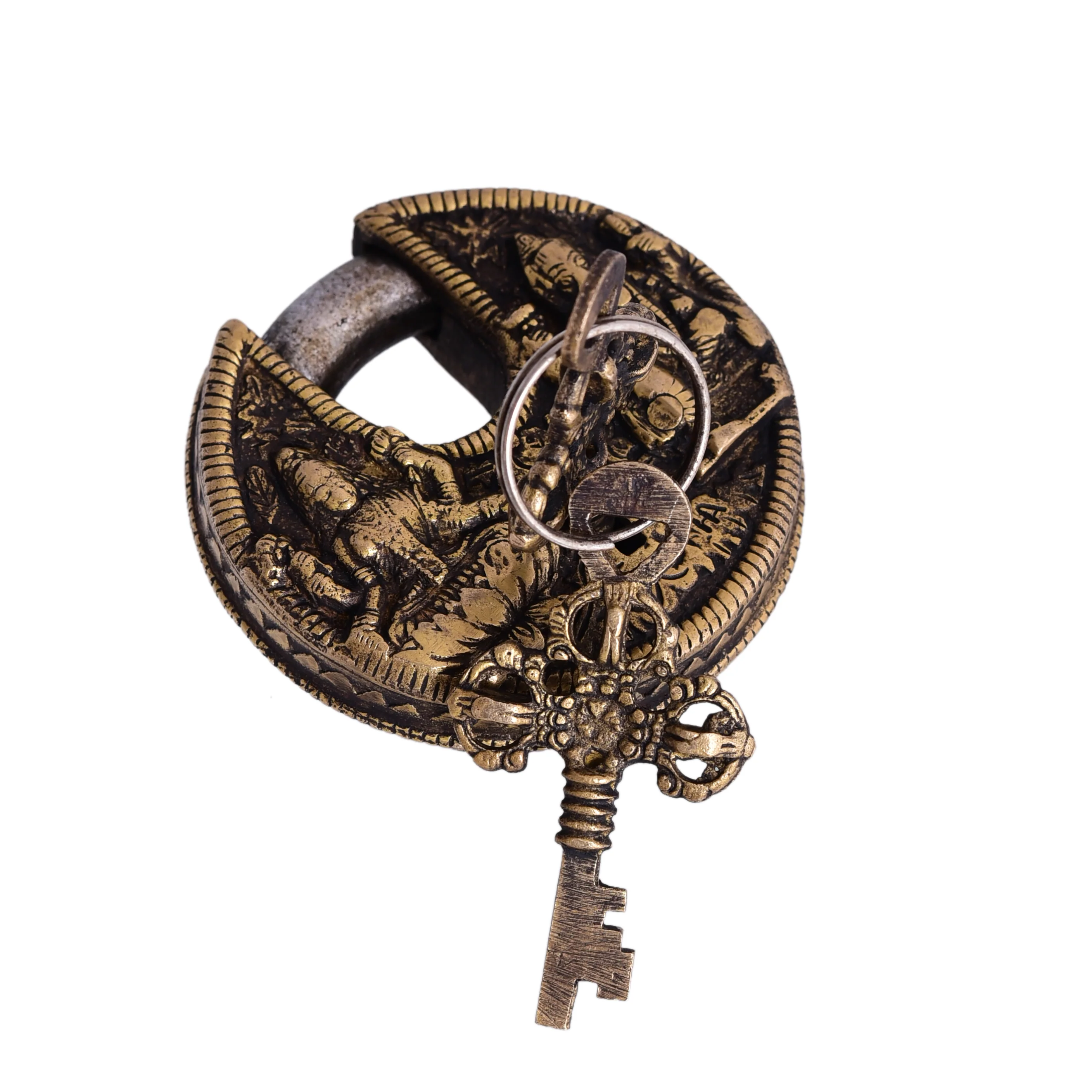 Brass Ganesha Lakshmi Round Door Lock With Three Keys (3 Inch) - Image 3