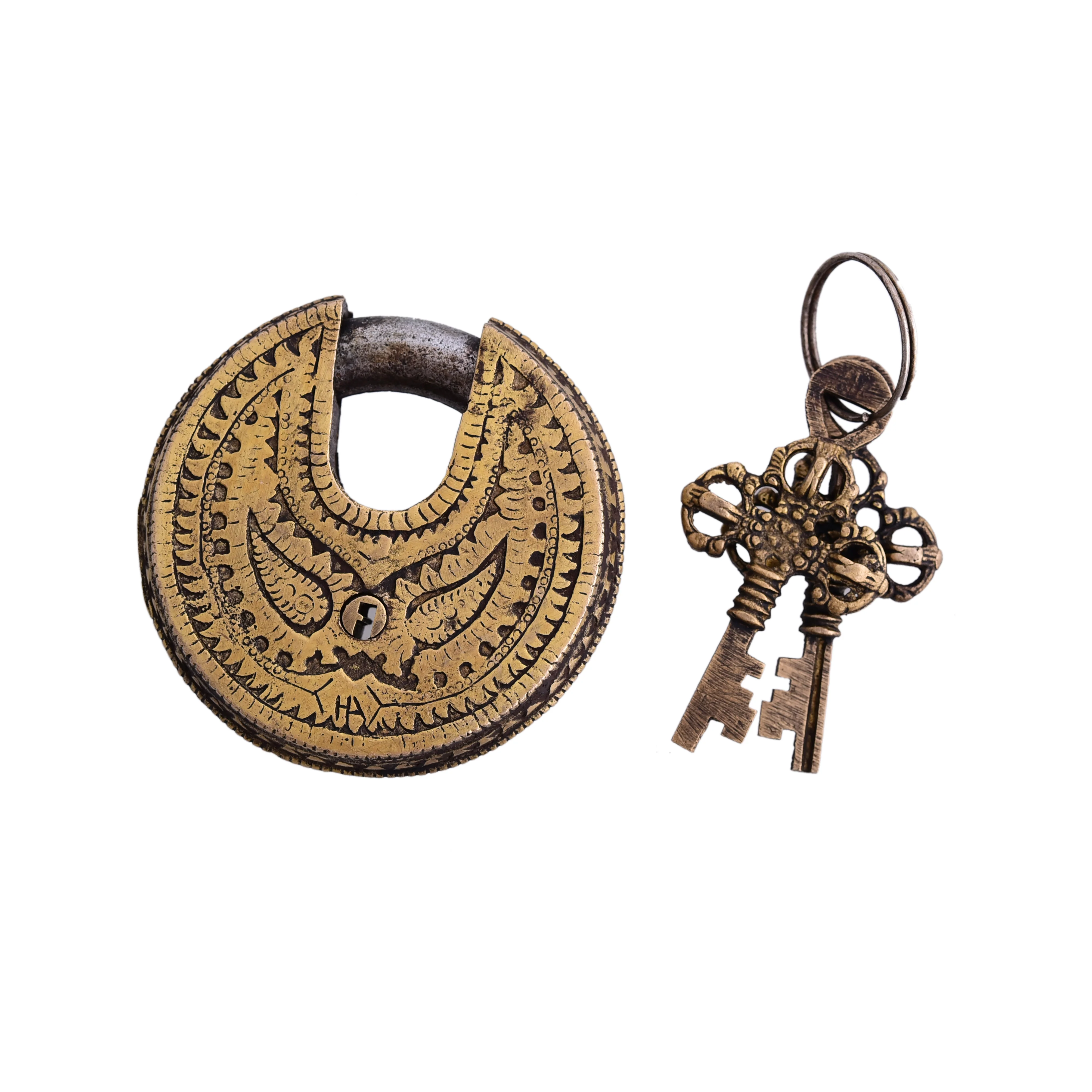 Brass Ganesha Lakshmi Round Door Lock With Three Keys (3 Inch) - Image 4